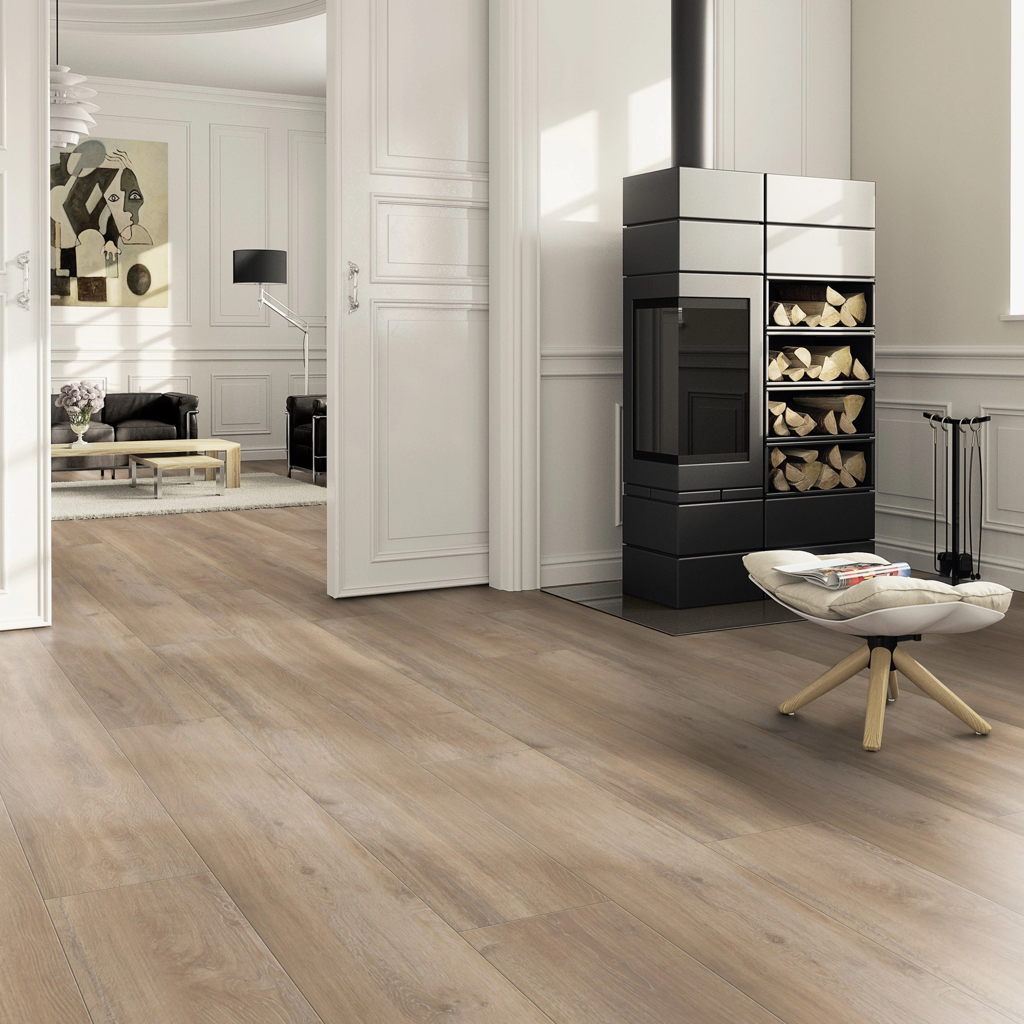 Milieubild Wohnzimmer im Landhaus-Stil mit Kamin - ter Hürne Laminat Grand Edition Eiche Candy Shop Milieubild Wohnzimmer im Landhaus-Stil mit Kamin - ter Hürne 1101021829