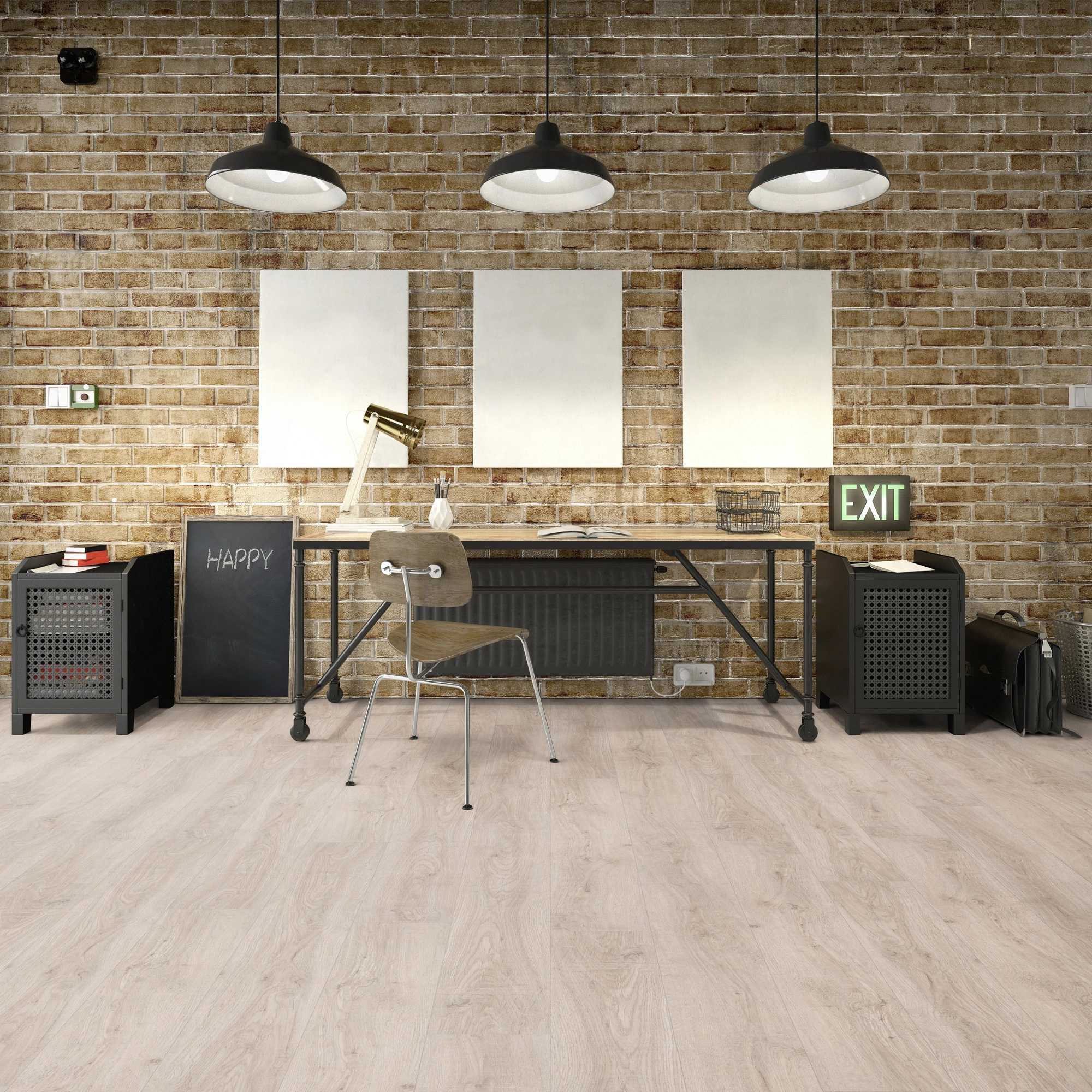 Milieubild Industrielles Wohnzimmer mit Arbeitsbereich - Friends by ter Hürne Rigid Klick-Vinyl Eiche Theo Milieubild Industrielles Wohnzimmer mit Arbeitsbereich - Friends by ter Hürne 1188240001