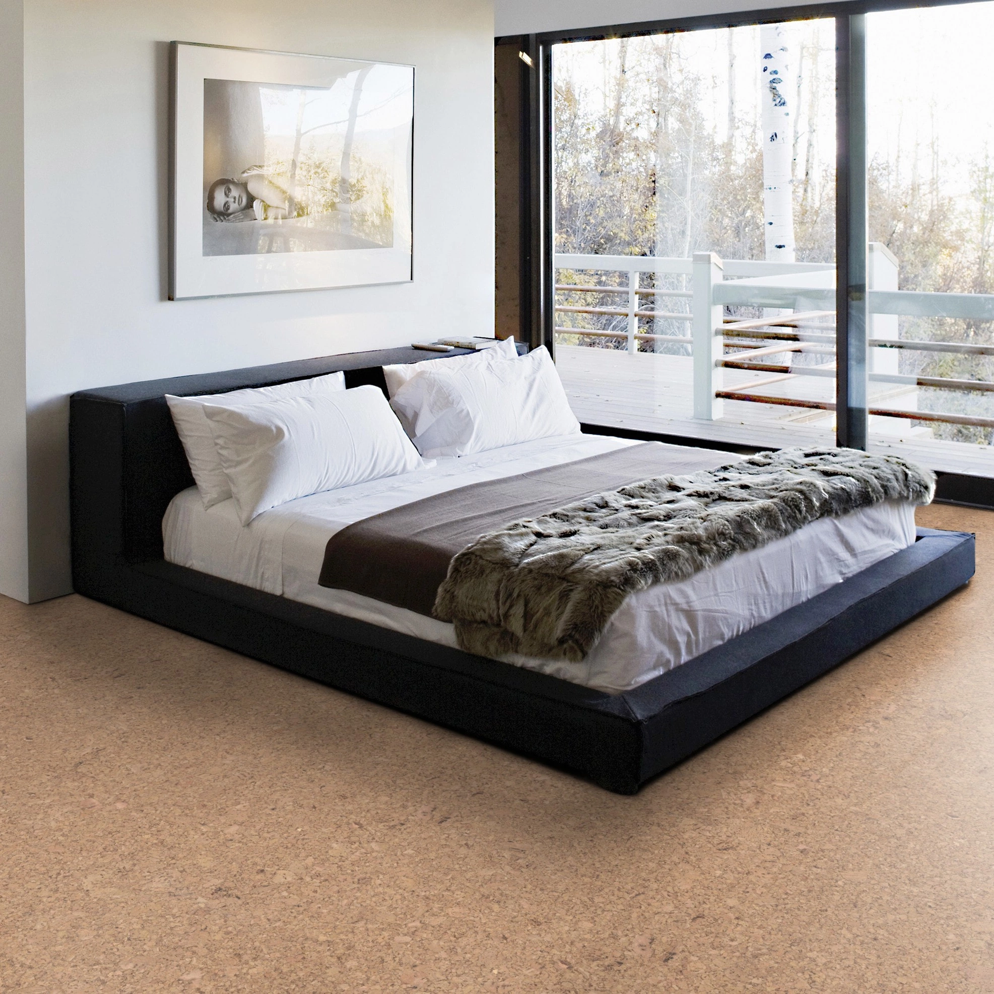 Milieubild Schlafzimmer mit Balkon - Wicanders Wise HDF Klick-Korkboden cork Go Ambition Milieubild Schlafzimmer mit Balkon - Wicanders Wise 80001643