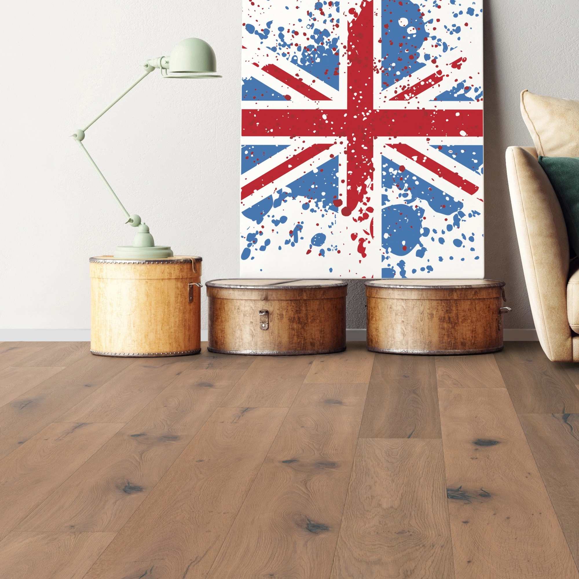 Milieubild Wohnzimmer mit Sofa - bodentiefe Perspektive - Bennett & Jones Parkett Shire Landscapes Oak No.2 Cornwall Milieubild Wohnzimmer mit Sofa - bodentiefe Perspektive - Bennett & Jones 1148011015