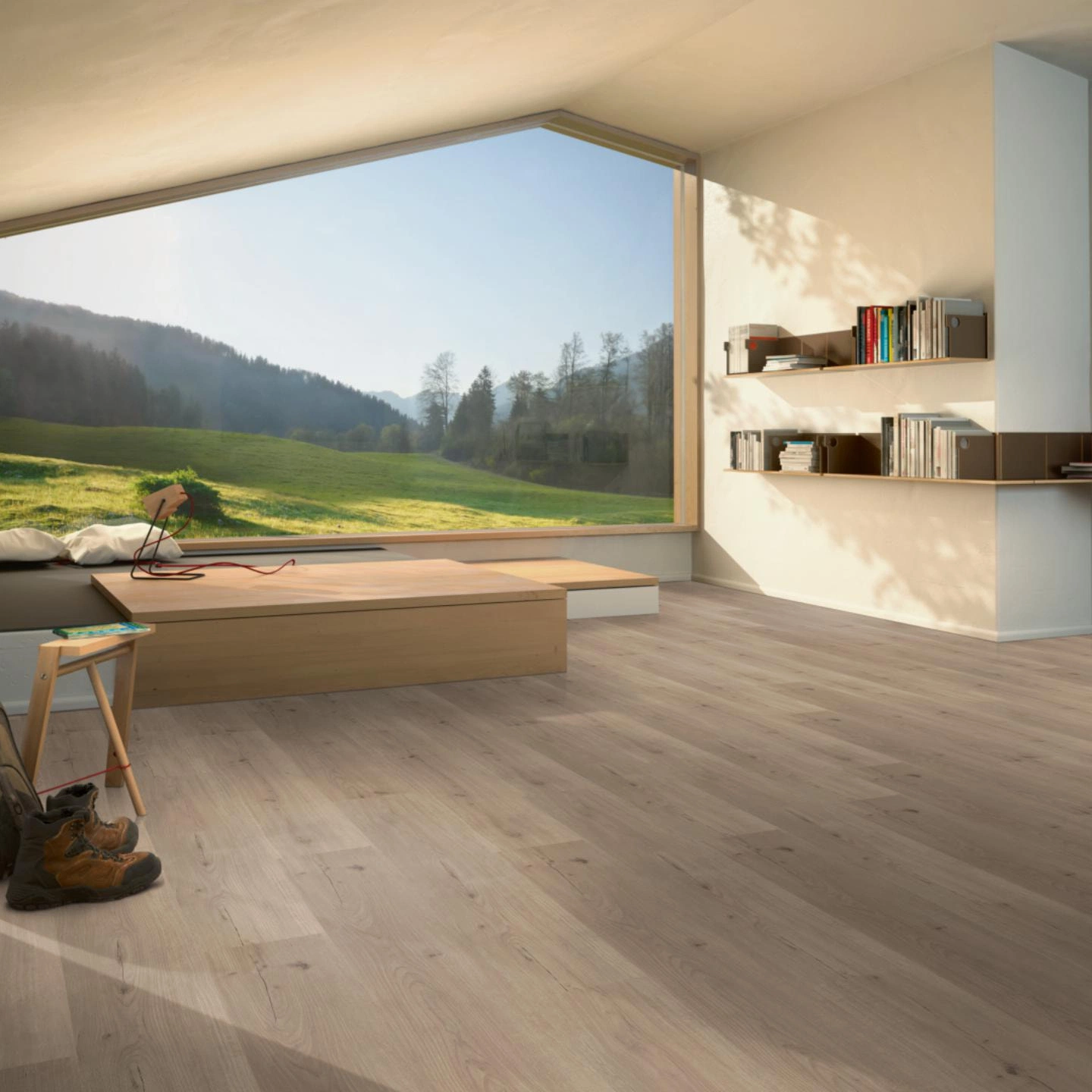 Milieubild Moderne Hütte mit Blick in die Natur - Parador HDF Klick-Vinyl Basic 30 Eiche Infinity grau Milieubild Moderne Hütte mit Blick in die Natur - Parador 1730635