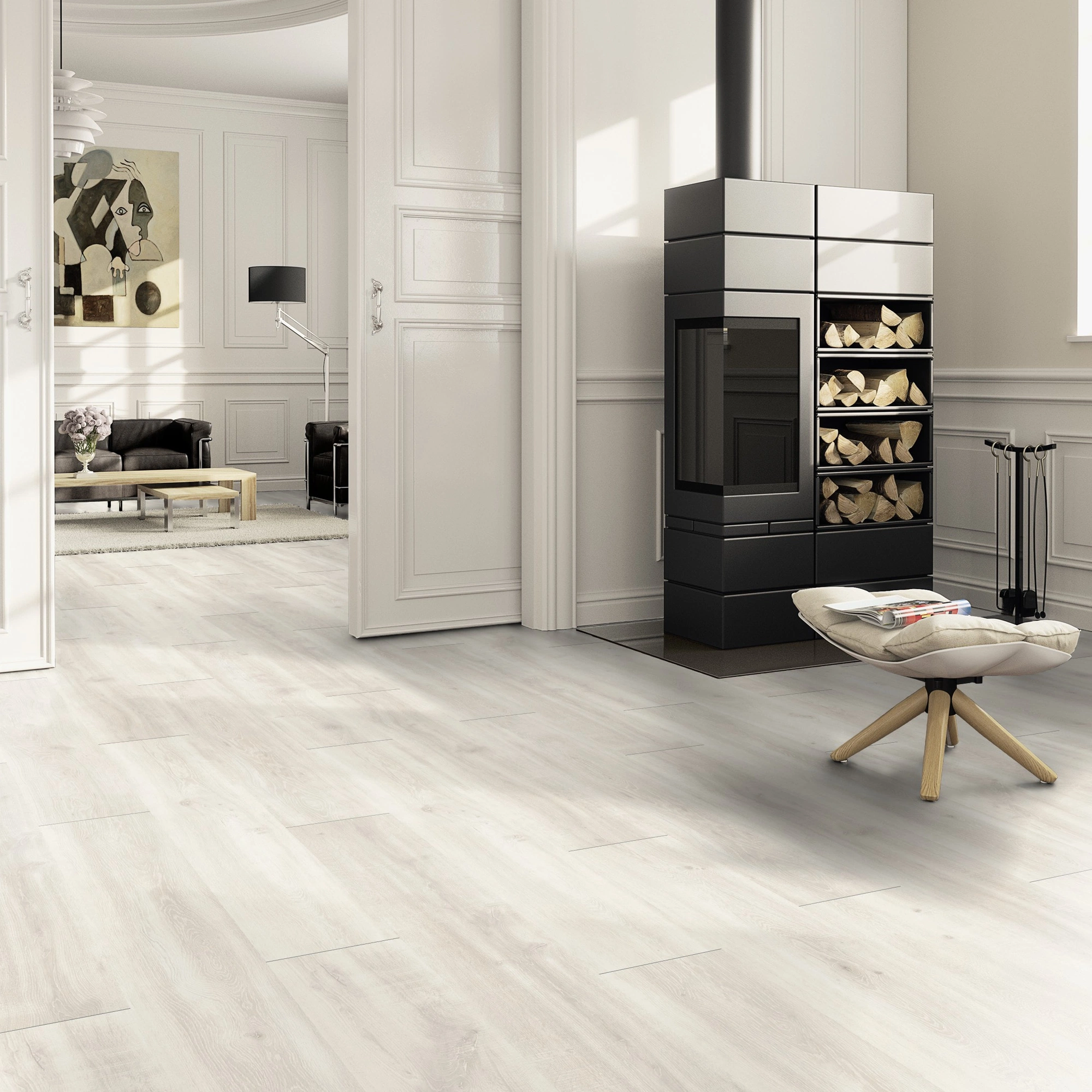 Milieubild Wohnzimmer im Landhaus-Stil mit Kamin - ter Hürne Laminat Classic Edition Eiche Sushi Bar Milieubild Wohnzimmer im Landhaus-Stil mit Kamin - ter Hürne 1101021820