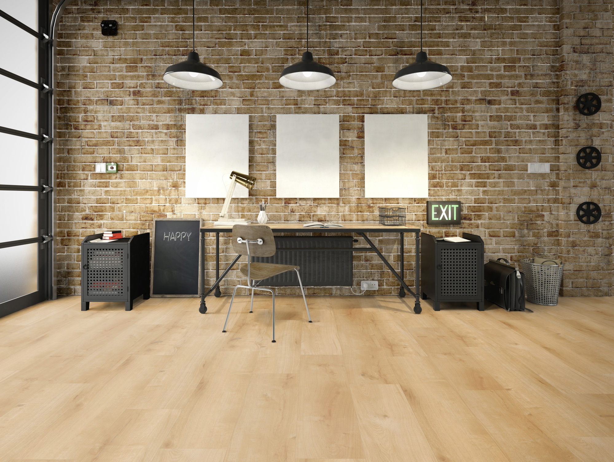 Milieubild Industrielles Wohnzimmer mit Arbeitsbereich - Friends by ter Hürne HDF Klick-Vinyl Eiche Paul Milieubild Industrielles Wohnzimmer mit Arbeitsbereich - Friends by ter Hürne 1188200100