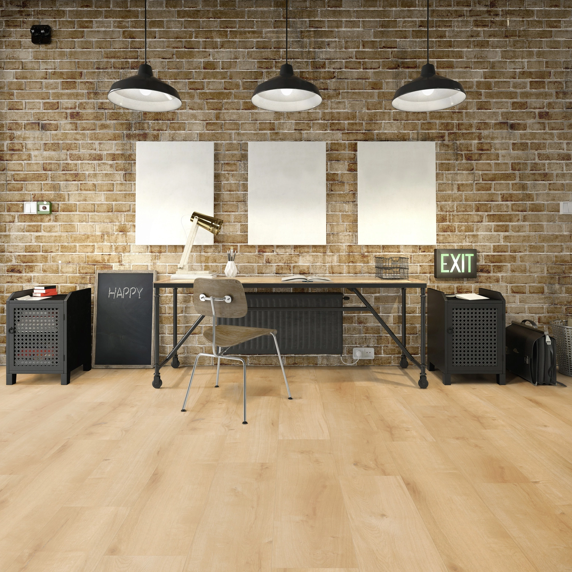 Milieubild Industrielles Wohnzimmer mit Arbeitsbereich - Friends by ter Hürne HDF Klick-Vinyl Eiche Paul Milieubild Industrielles Wohnzimmer mit Arbeitsbereich - Friends by ter Hürne 1188200100