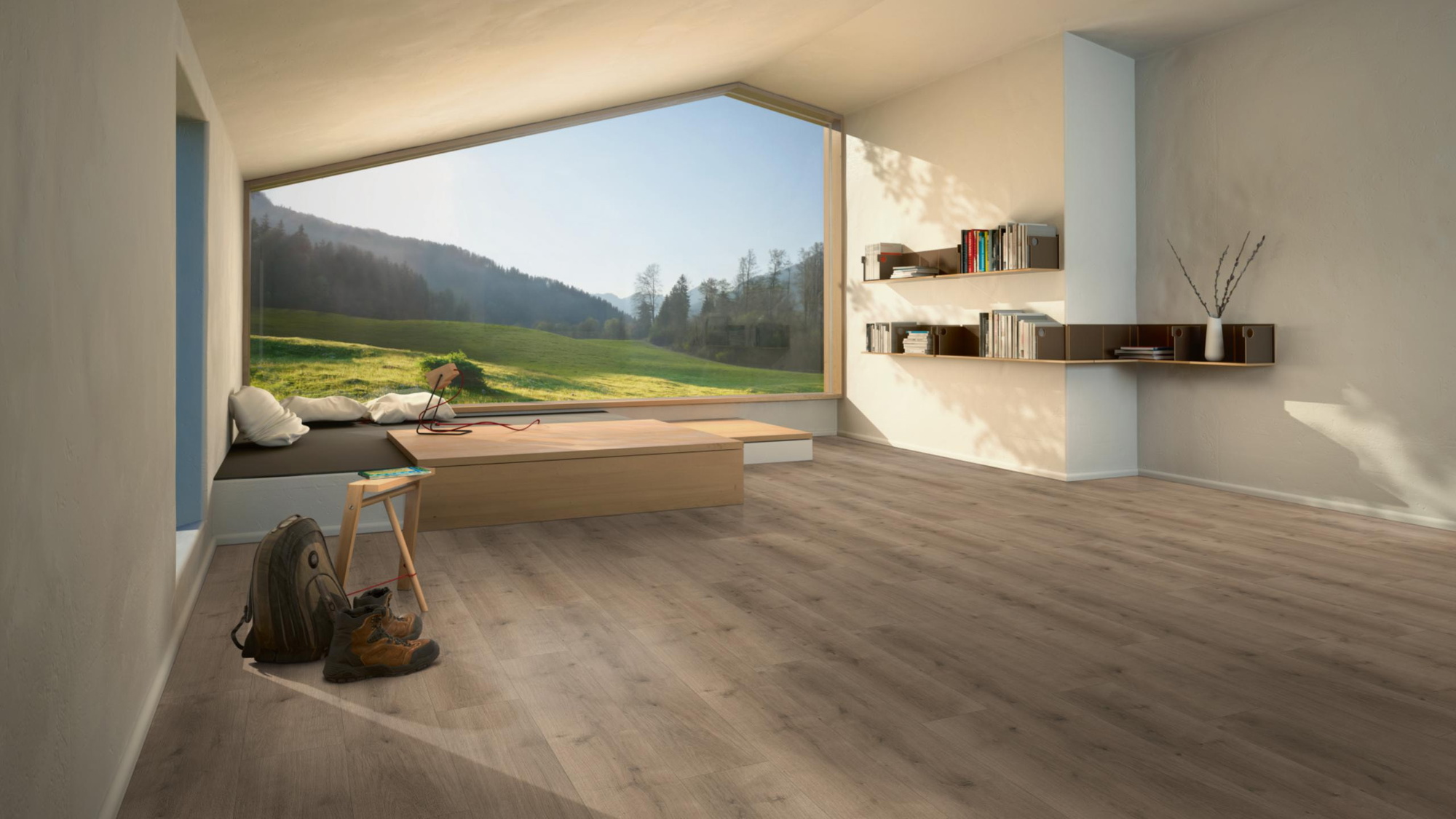 Milieubild Moderne Hütte mit Blick in die Natur - Parador HDF Klick-Designboden Modular ONE Eiche Pure perlgrau Milieubild Moderne Hütte mit Blick in die Natur - Parador 1730768