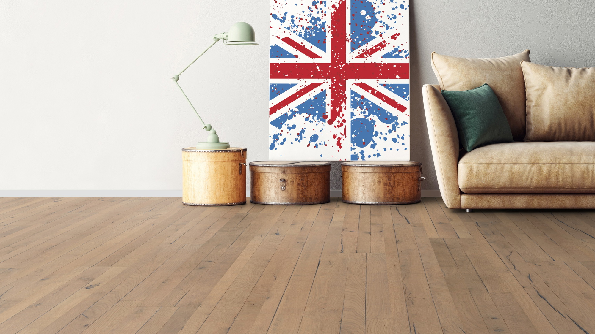 Milieubild Wohnzimmer mit Sofa - bodentiefe Perspektive - Bennett & Jones Parkett London Calling Oak No.8 Docklands Milieubild Wohnzimmer mit Sofa - bodentiefe Perspektive - Bennett & Jones 1148011012