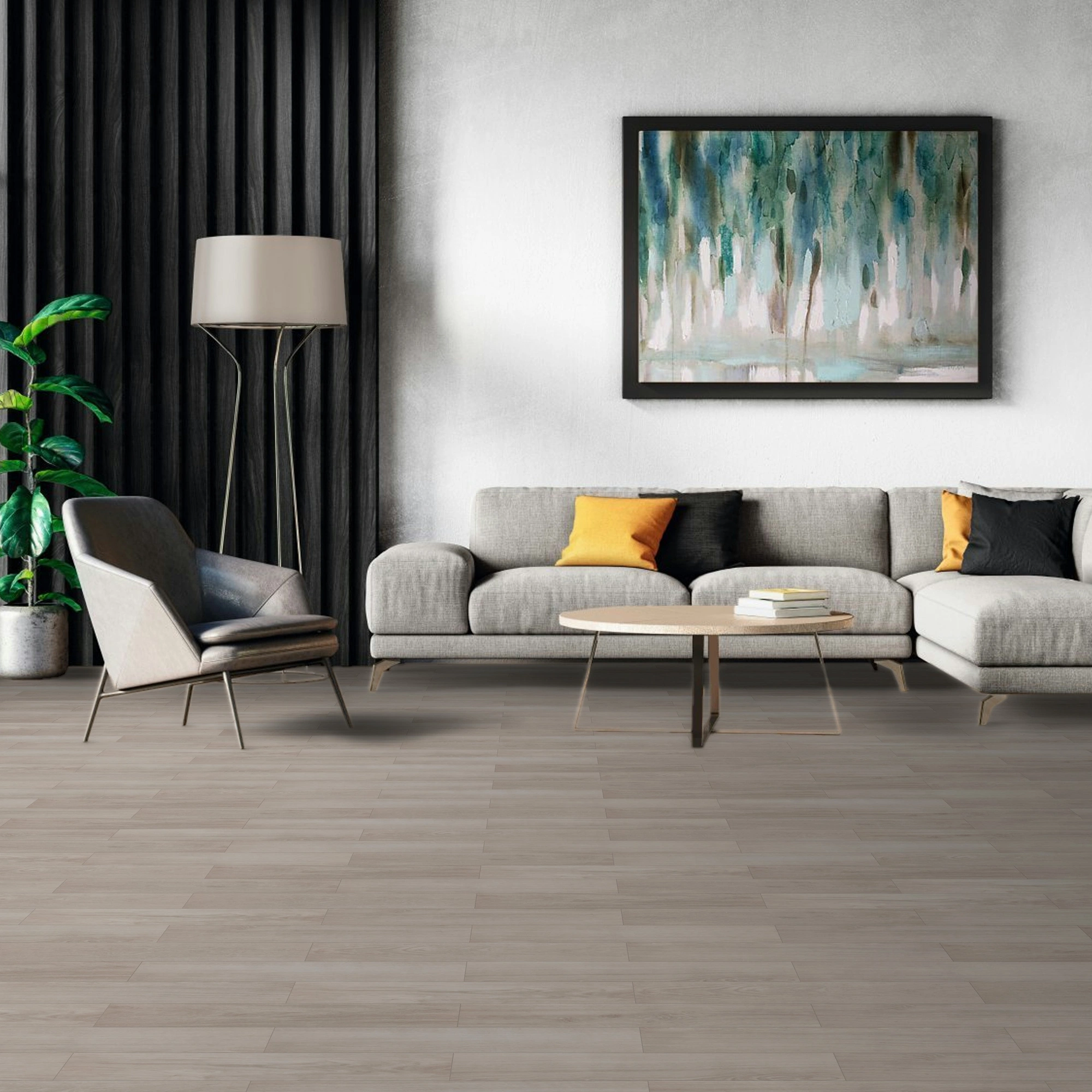 Milieubild Modernes Wohnzimmer mit Sessel und Sofa - BerryAlloc Klebe-Vinyl Zenn Gluedown 55 Herringbone Oslo Milieubild Modernes Wohnzimmer mit Sessel und Sofa - BerryAlloc 60002265