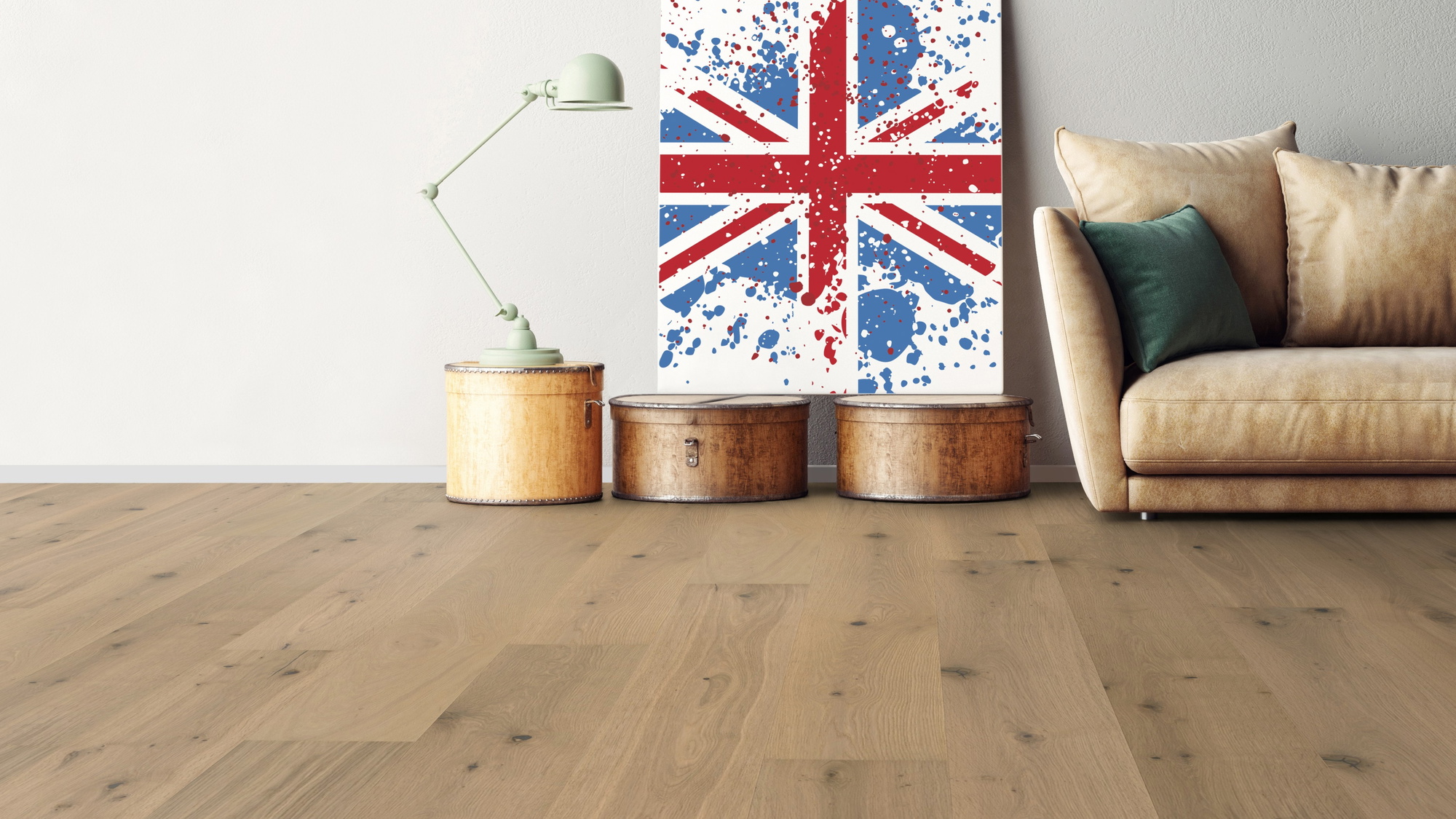 Milieubild Wohnzimmer mit Sofa - bodentiefe Perspektive - Bennett & Jones Parkett Britain's Finest Oak No.26 Bath Milieubild Wohnzimmer mit Sofa - bodentiefe Perspektive - Bennett & Jones 1148010915