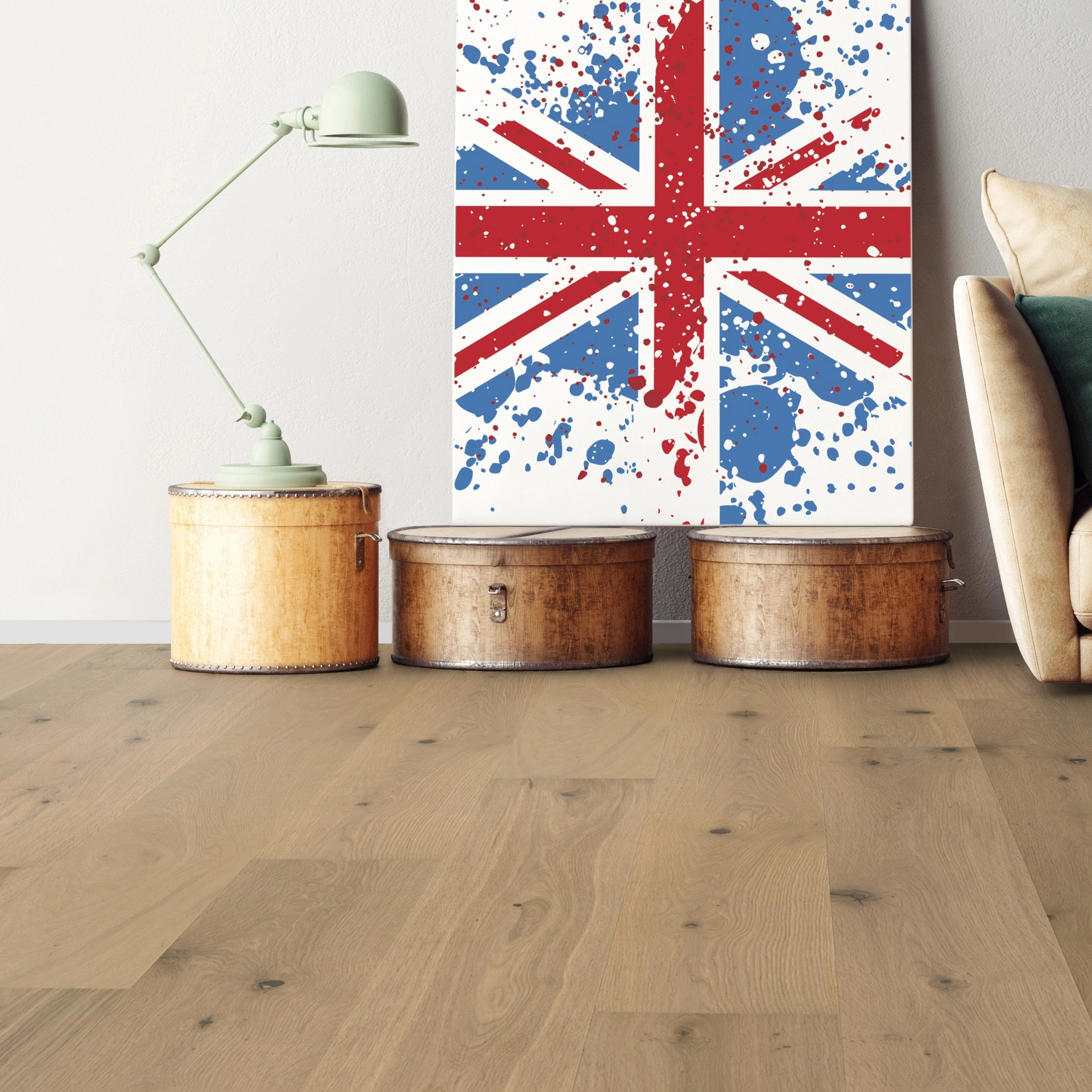 Milieubild Wohnzimmer mit Sofa - bodentiefe Perspektive - Bennett & Jones Parkett Britain's Finest Oak No.26 Bath Milieubild Wohnzimmer mit Sofa - bodentiefe Perspektive - Bennett & Jones 1148010915