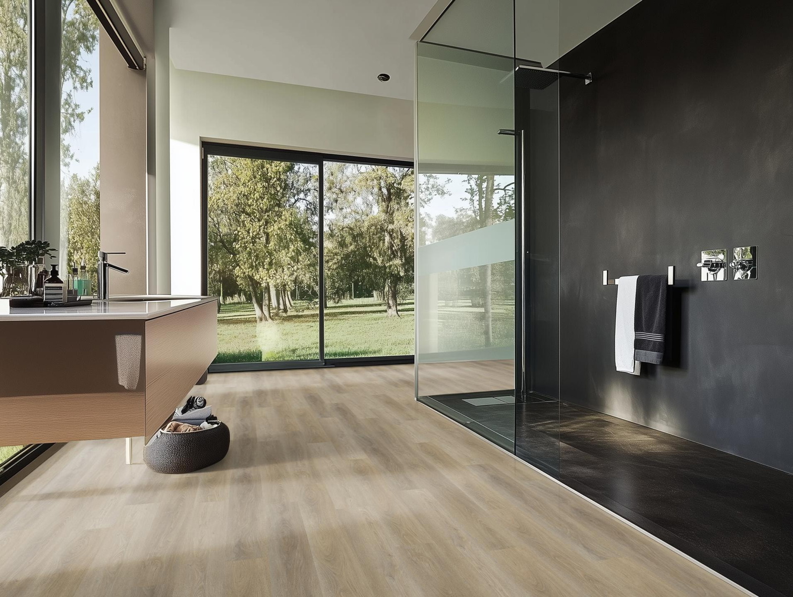 Milieubild Modernes Badezimmer mit bodentiefer Dusche - nexflor NXF-60030-017