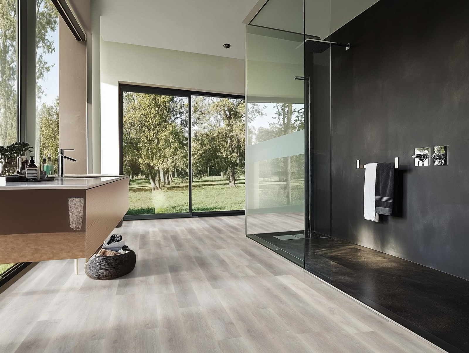 Milieubild Modernes Badezimmer mit bodentiefer Dusche - nexflor NXF-60030-009