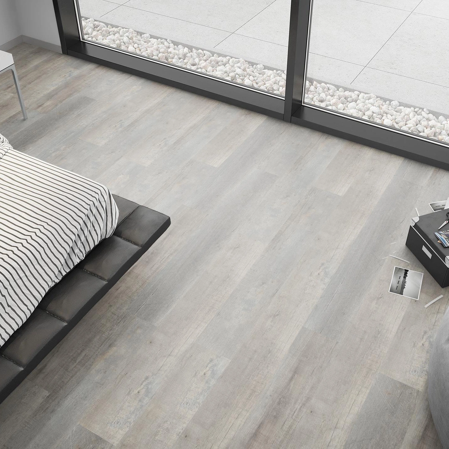 Milieubild Schlafzimmer mit Sitzkissen - nexflor Rigid Klick-Vinyl Apollo Click Collection Argos Oak Milieubild Schlafzimmer mit Sitzkissen - nexflor NXF-60030-011