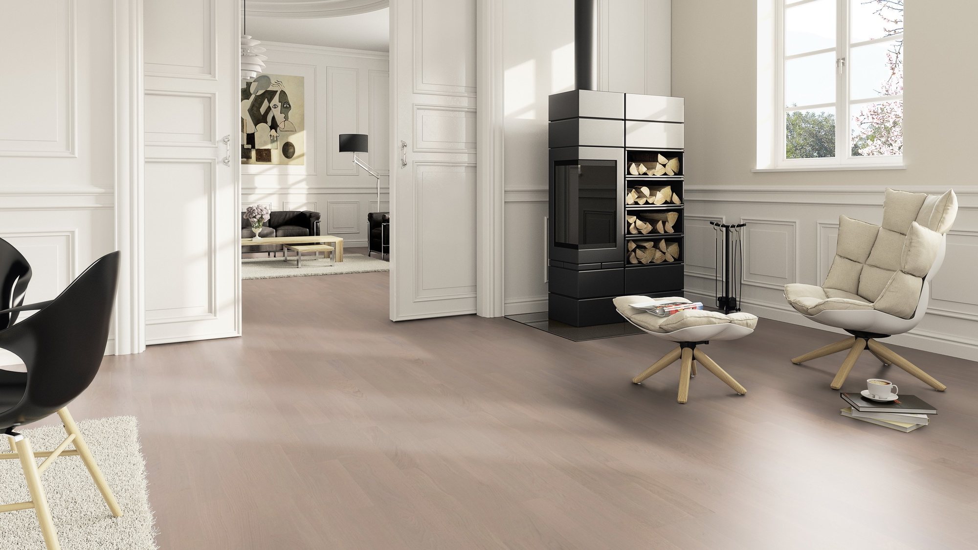 Milieubild Wohnzimmer im Landhaus-Stil mit Kamin - ter Hürne Parkett Tailored Collection Eiche Fendant Milieubild Wohnzimmer im Landhaus-Stil mit Kamin - ter Hürne 1101312490