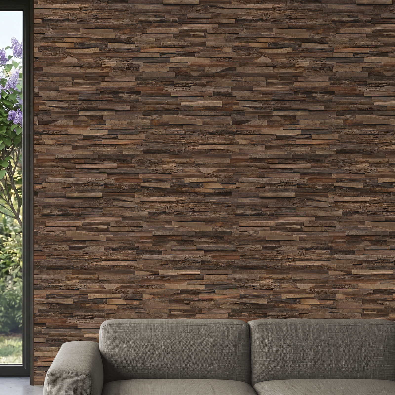 Perspektivische Ansicht - nexwall nature undefined Rimba Teak Luxe Burnt Brown Perspektivische Ansicht - nexwall nature NXWN-41020-003