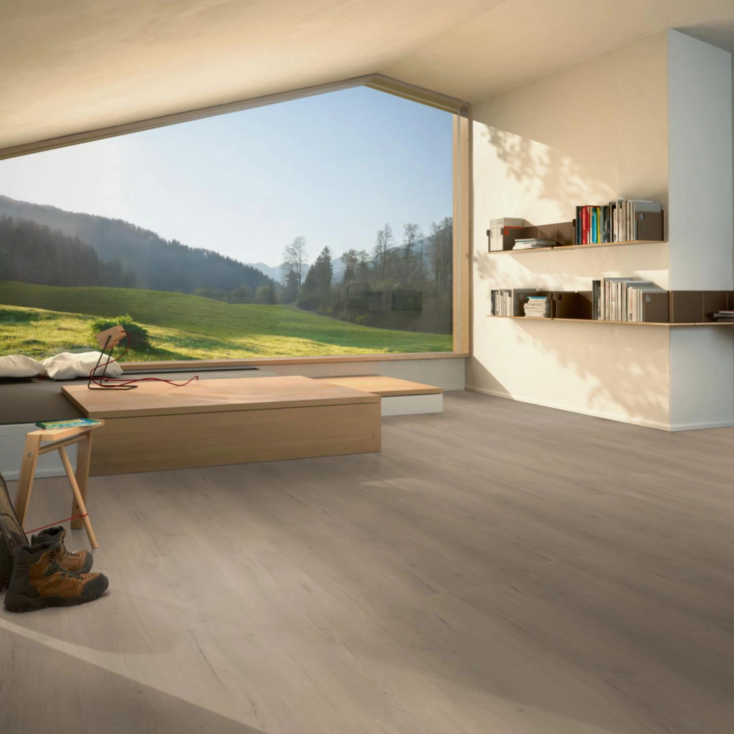 Milieubild Moderne Hütte mit Blick in die Natur - Parador Laminat Trendtime 6 Eiche Loft grau Milieubild Moderne Hütte mit Blick in die Natur - Parador 1730467