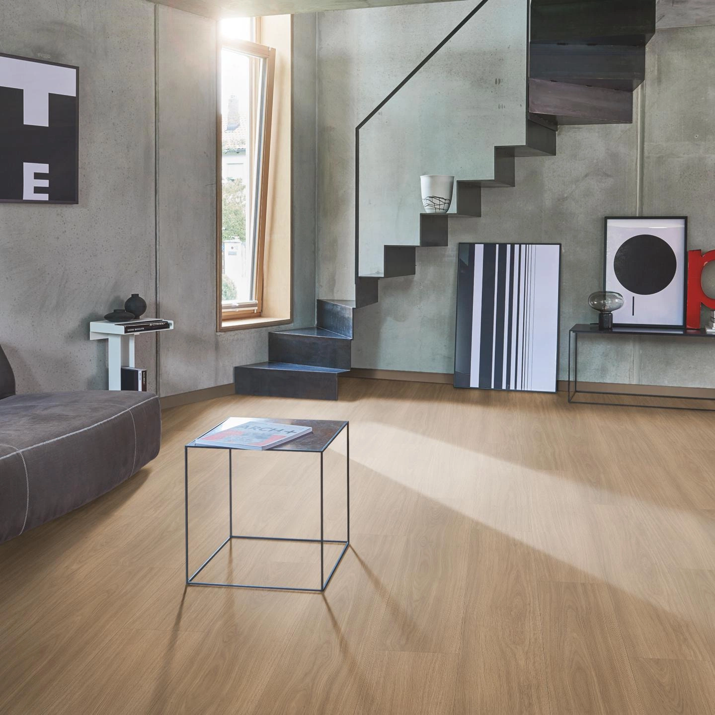 Milieubild Wohnzimmer im modernen Loft-Stil - Parador HDF Klick-Designboden Modular ONE Eiche Artemis karamellbraun Milieubild Wohnzimmer im modernen Loft-Stil - Parador 1748714