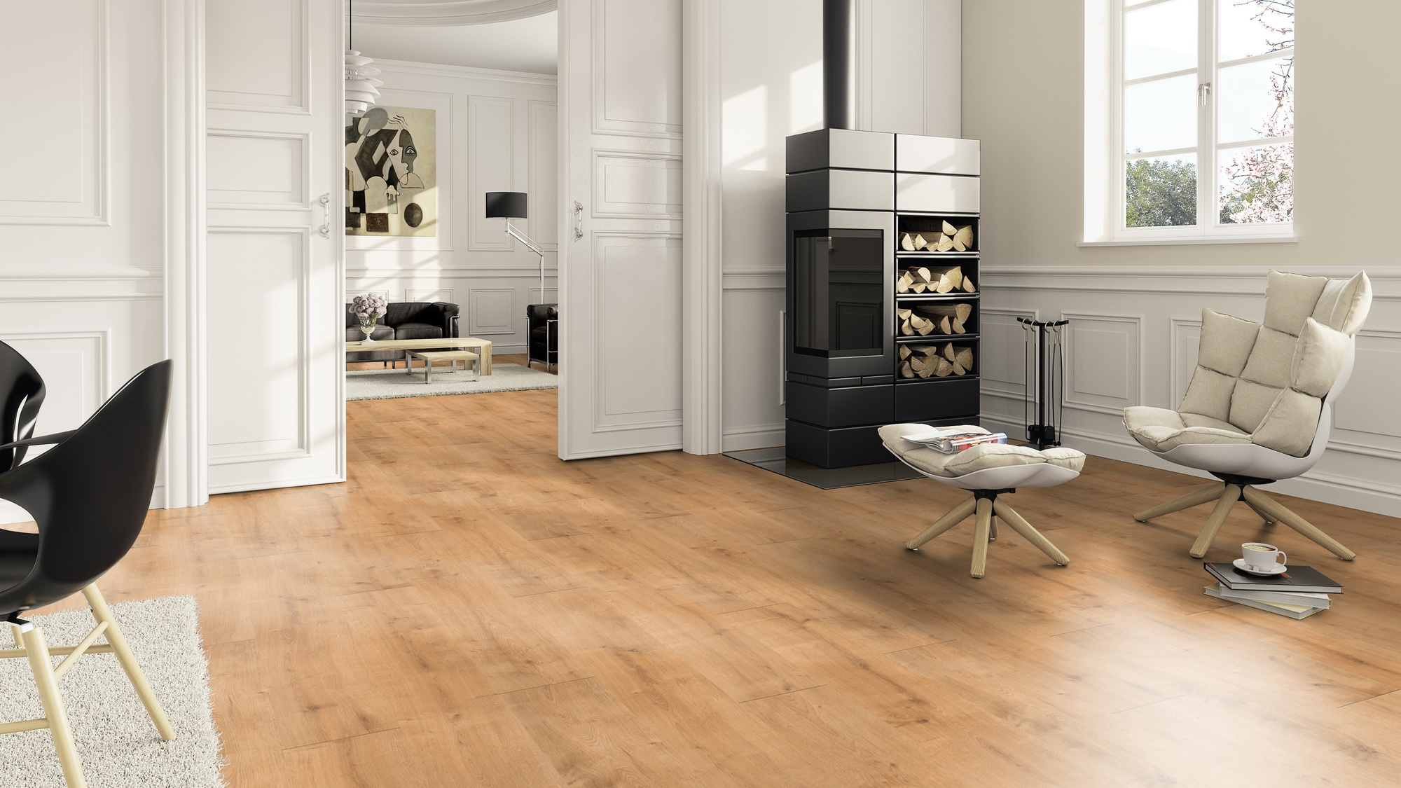 Milieubild Wohnzimmer im Landhaus-Stil mit Kamin - ter Hürne Laminat Classic Edition Eiche Burger Grill Milieubild Wohnzimmer im Landhaus-Stil mit Kamin - ter Hürne 1101021834
