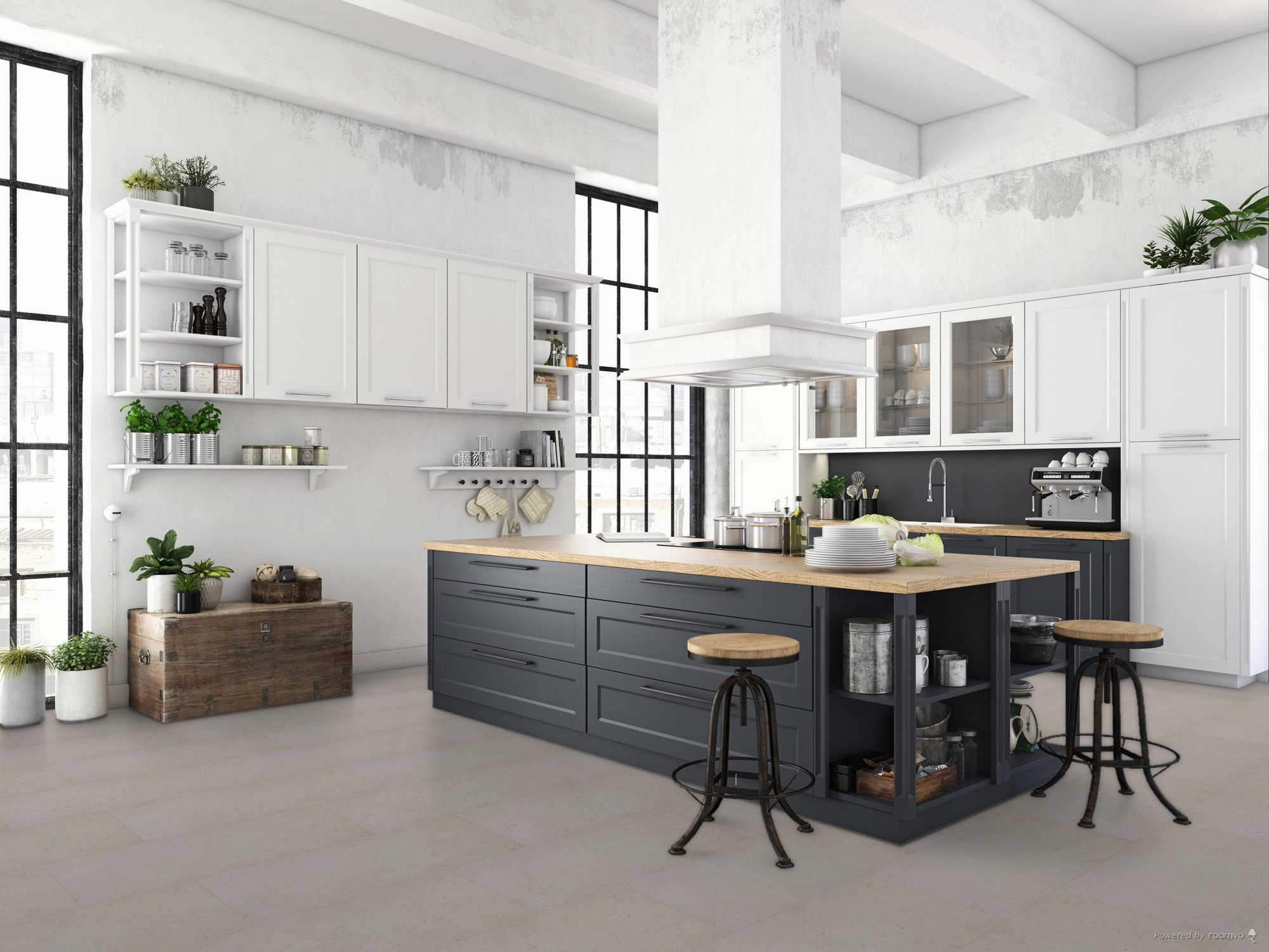 Milieubild Küche mit Küchenblock im englischen Stil - BerryAlloc Klebe-Vinyl Zenn Gluedown 55 Delhi Milieubild Küche mit Küchenblock im englischen Stil - BerryAlloc 60002258