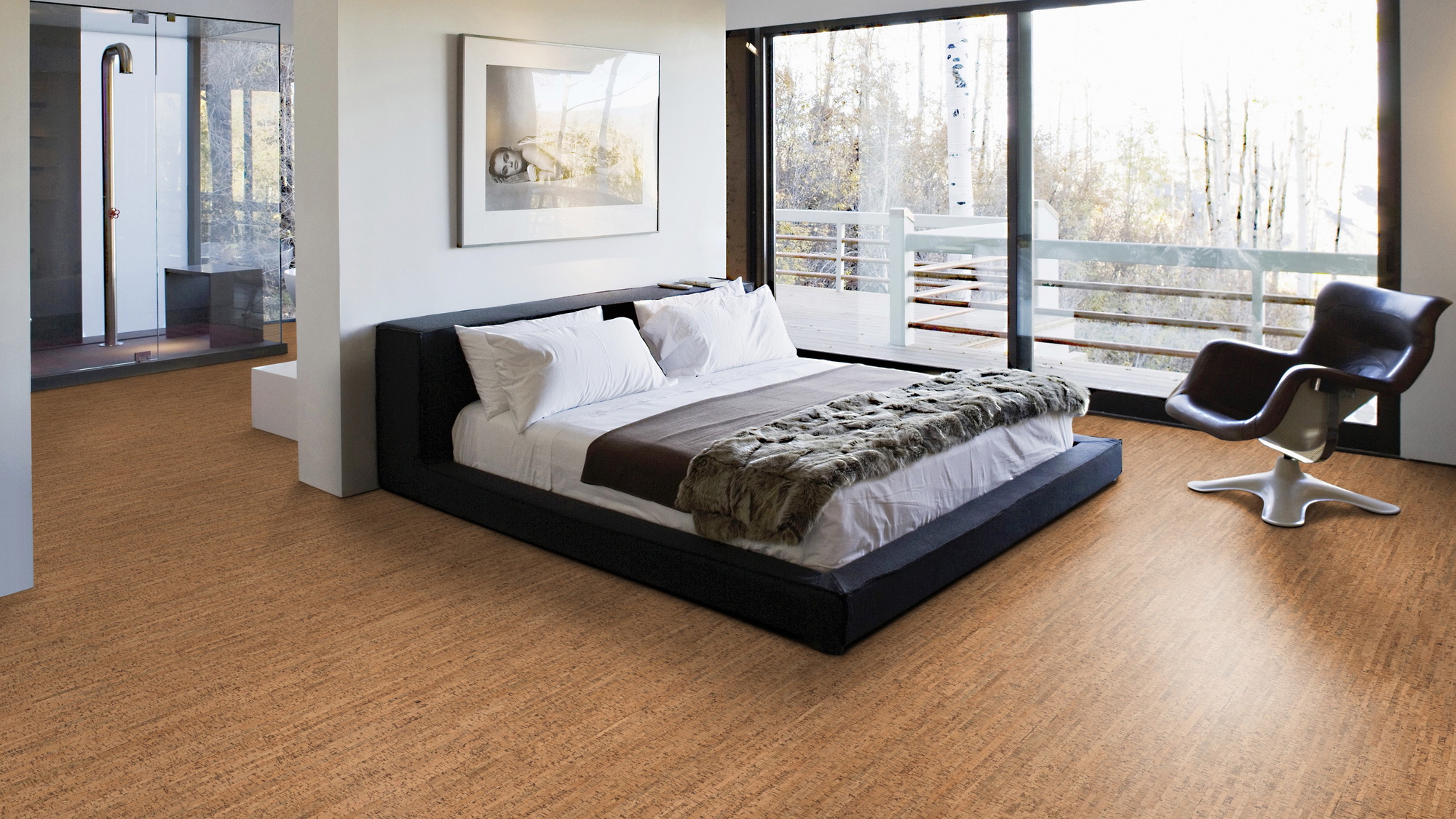 Milieubild Schlafzimmer mit Balkon - Wicanders HDF Klick-Korkboden cork Essence Originals Character Milieubild Schlafzimmer mit Balkon - Wicanders 80002238