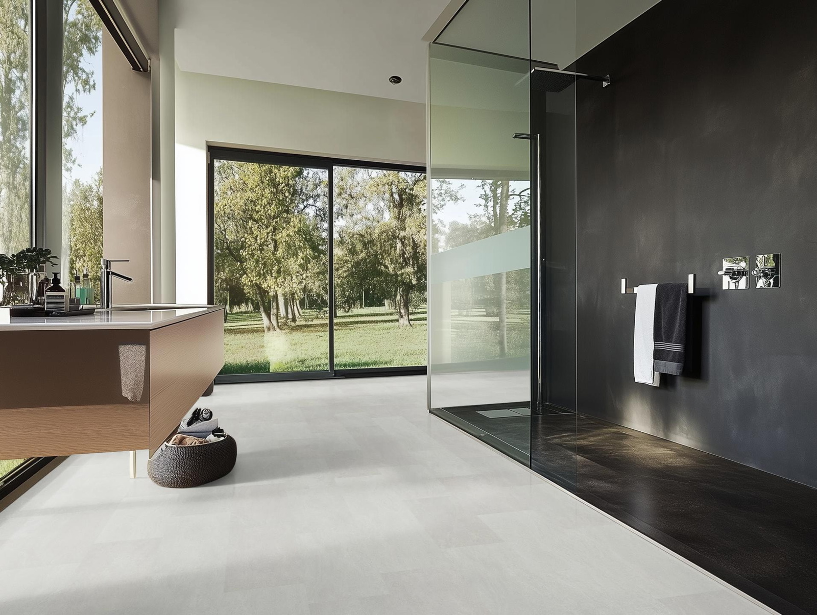 Milieubild Modernes Badezimmer mit bodentiefer Dusche - nexflor NXF-62030-001