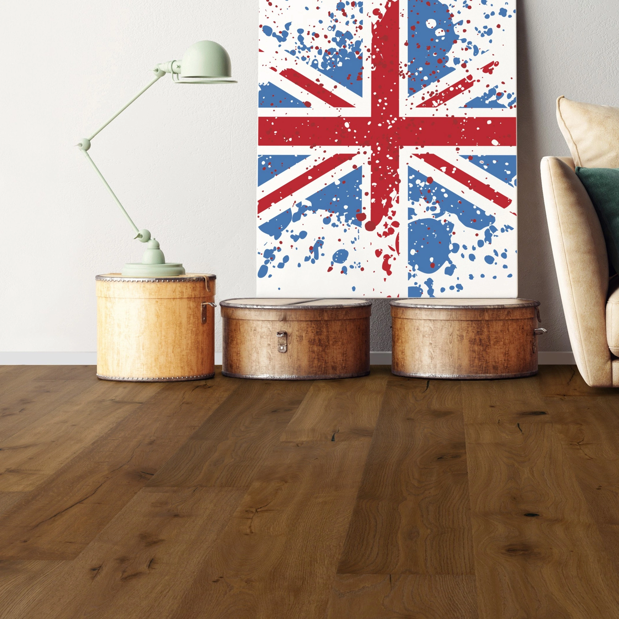 Milieubild Wohnzimmer mit Sofa - bodentiefe Perspektive - Bennett & Jones Parkett Shire Landscapes Oak No.29 Blackdown Hills Milieubild Wohnzimmer mit Sofa - bodentiefe Perspektive - Bennett & Jones 1148011016
