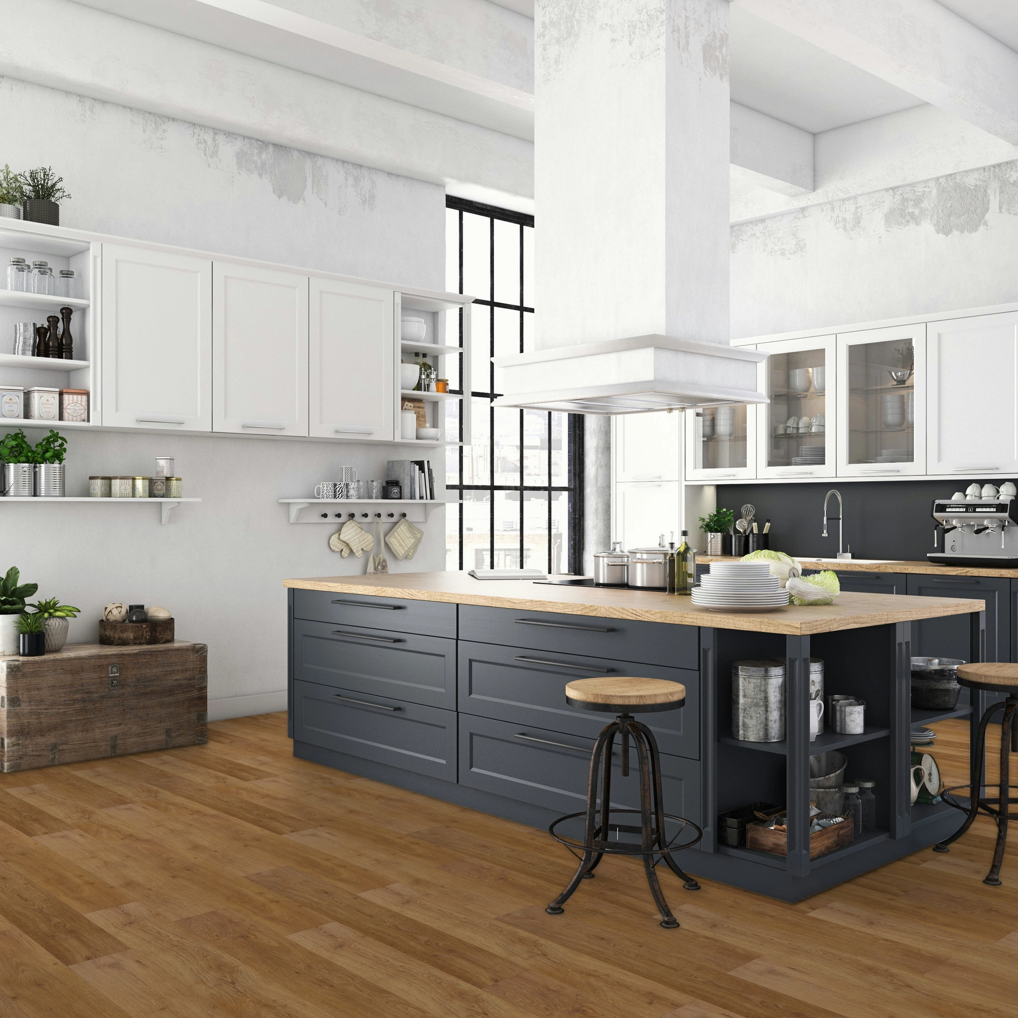Milieubild Küche mit Küchenblock im englischen Stil - BerryAlloc Klebe-Vinyl Zenn Gluedown 55 Caïro Milieubild Küche mit Küchenblock im englischen Stil - BerryAlloc 60002256