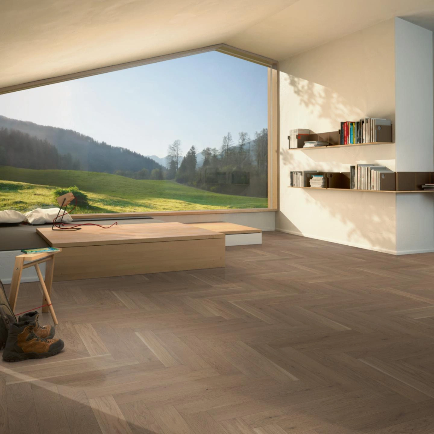 Milieubild Moderne Hütte mit Blick in die Natur - Parador Parkett Trendtime 3 Eiche nougat Milieubild Moderne Hütte mit Blick in die Natur - Parador 1739933