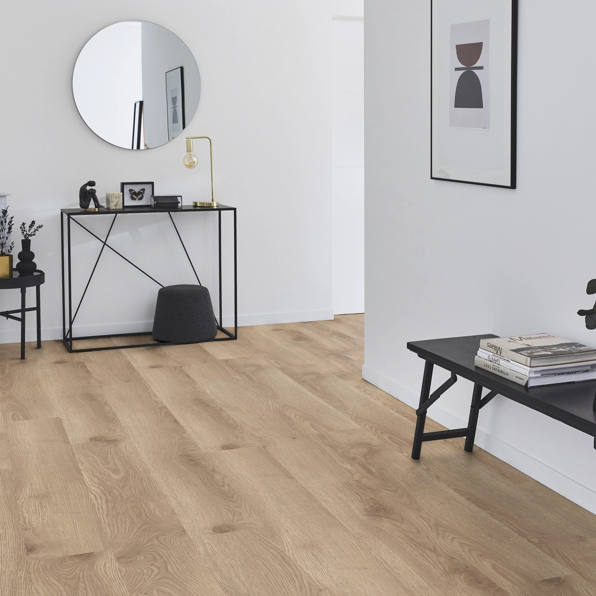 Milieubild Flur mit Sideboard und Spiegel - Tarkett Klebe-Vinyl iD Inspiration 30 CLASSICS Contemporary Oak Natural Milieubild Flur mit Sideboard und Spiegel - Tarkett 24524019