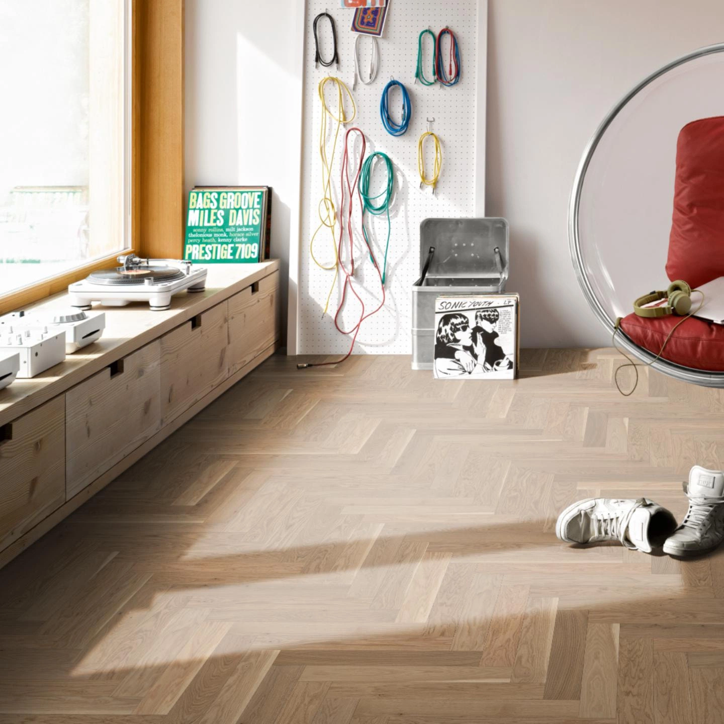 Milieubild Musikzimmer mit Plattenspieler - Parador Parkett Trendtime 3 Eiche cream Milieubild Musikzimmer mit Plattenspieler - Parador 1739932