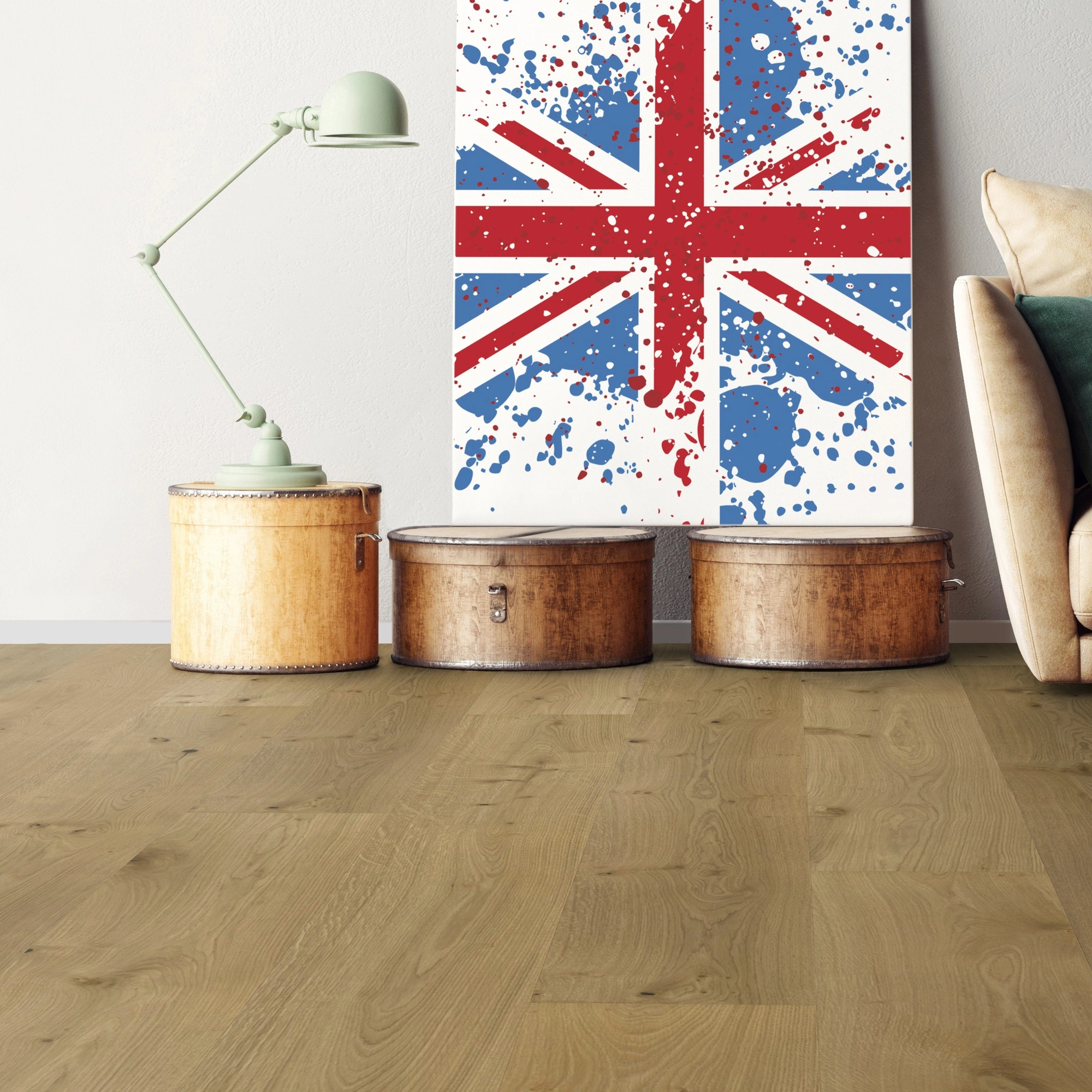 Milieubild Wohnzimmer mit Sofa - bodentiefe Perspektive - Bennett & Jones Parkett Grand Houses Oak No.15 Kensington Milieubild Wohnzimmer mit Sofa - bodentiefe Perspektive - Bennett & Jones 1148012292