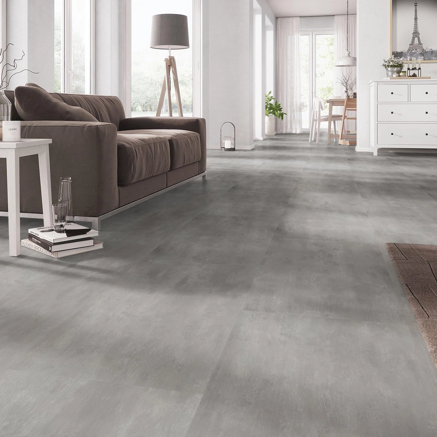 Milieubild Wohnzimmer mit Couch - nexflor Klebe-Vinyl Oreios Collection Helicon Milieubild Wohnzimmer mit Couch - nexflor NXF-51030-001