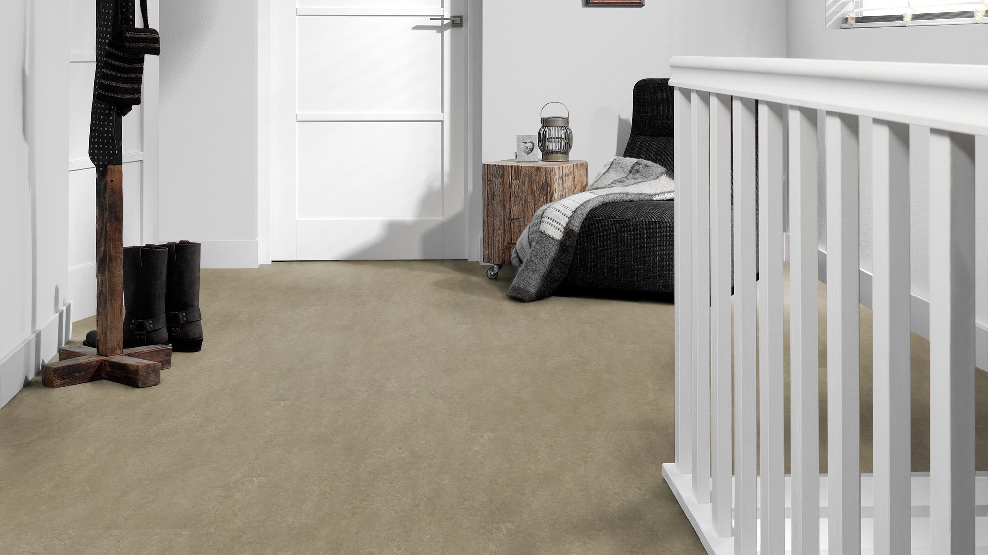 Milieubild Flur mit Treppenlauf - Forbo Flooring Marmoleum Modular Neutral Sparrow Milieubild Flur mit Treppenlauf - Forbo Flooring 255284