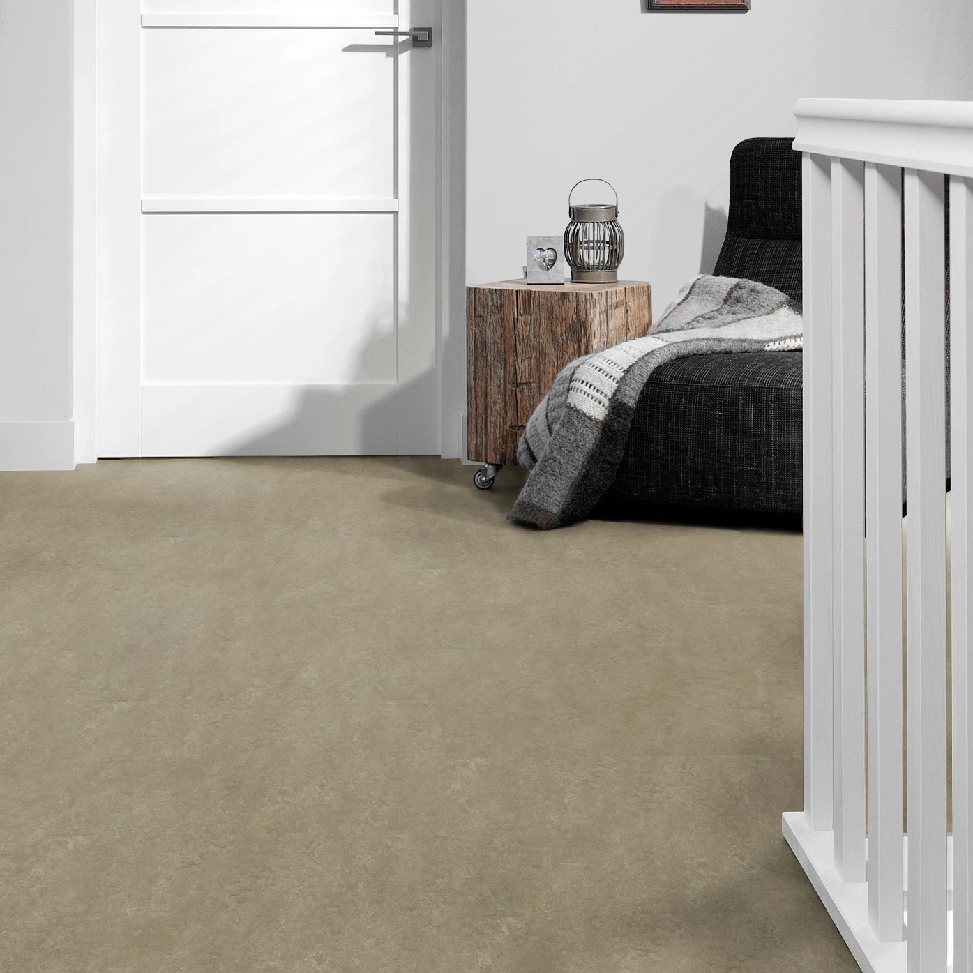 Milieubild Flur mit Treppenlauf - Forbo Flooring Marmoleum Modular Neutral Sparrow Milieubild Flur mit Treppenlauf - Forbo Flooring 255284
