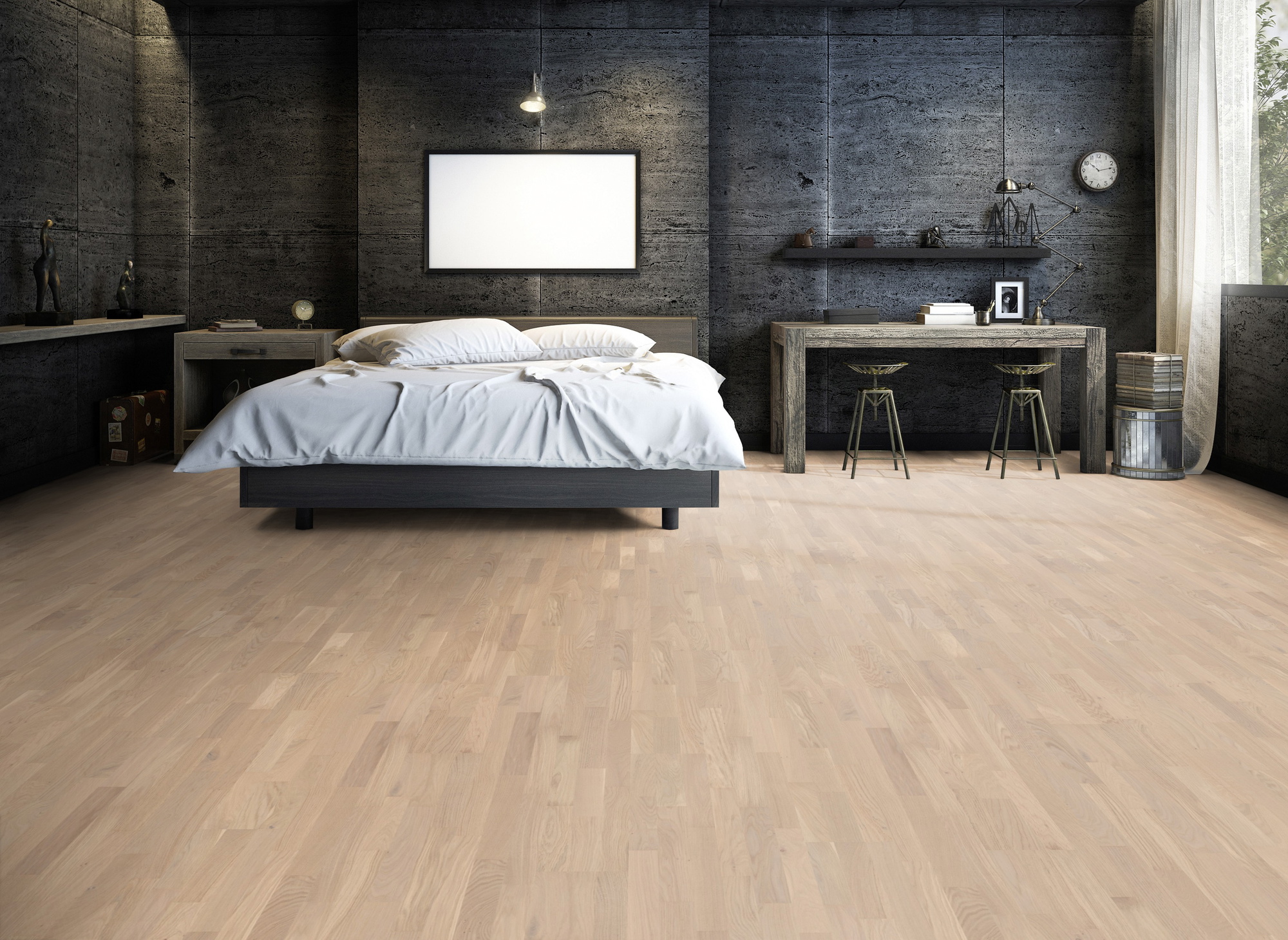 Milieubild Großzügiges Schafzimmer mit Steinwand - Friends by ter Hürne Parkett Eiche Olivia Milieubild Großzügiges Schafzimmer mit Steinwand - Friends by ter Hürne 1188312451