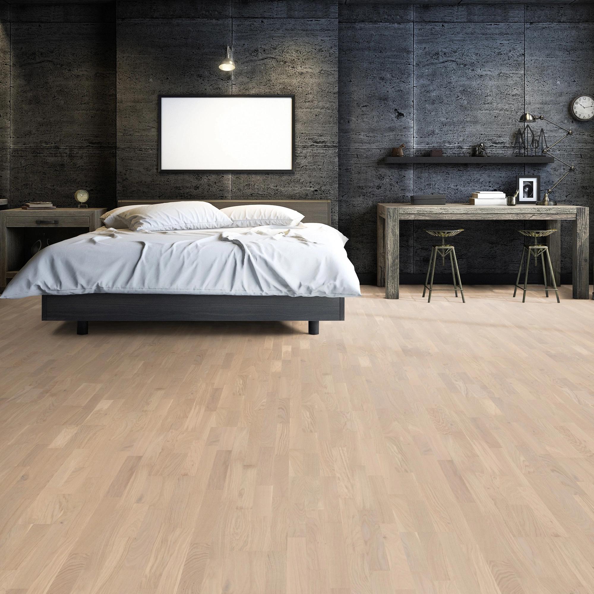 Milieubild Großzügiges Schafzimmer mit Steinwand - Friends by ter Hürne Parkett Eiche Olivia Milieubild Großzügiges Schafzimmer mit Steinwand - Friends by ter Hürne 1188312451