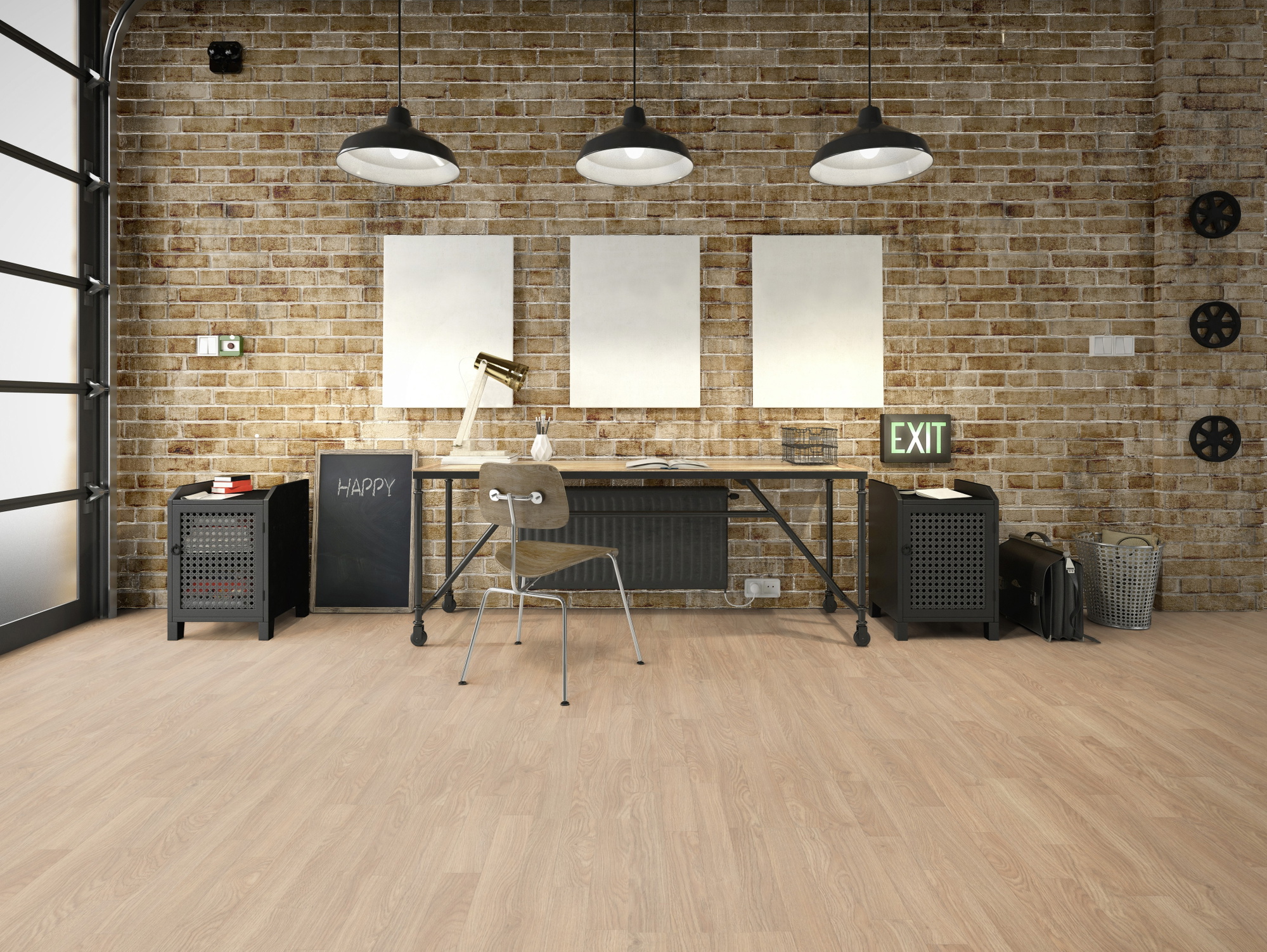 Milieubild Industrielles Wohnzimmer mit Arbeitsbereich - Friends by ter Hürne Laminat Eiche Miguel Milieubild Industrielles Wohnzimmer mit Arbeitsbereich - Friends by ter Hürne 1188020015