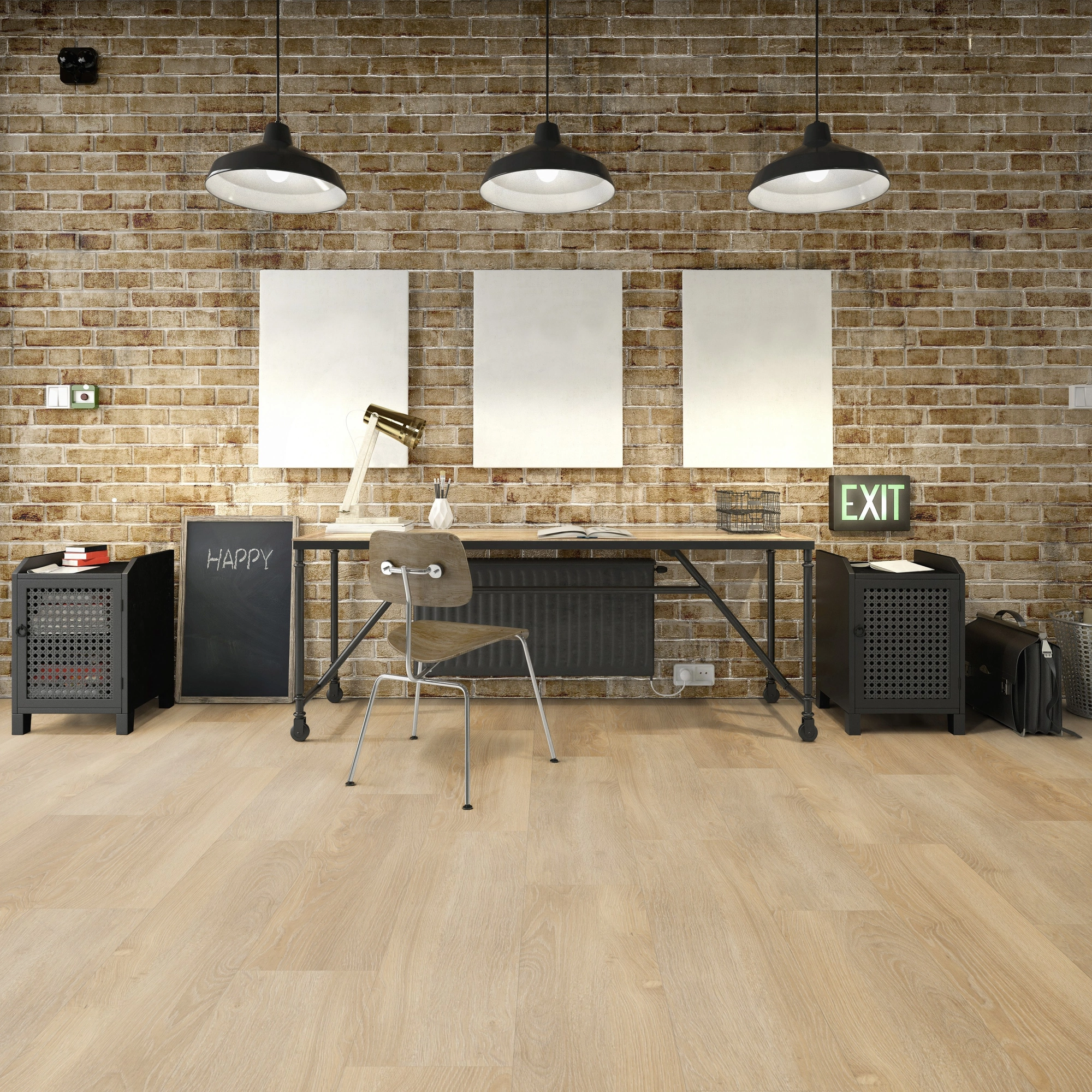 Milieubild Industrielles Wohnzimmer mit Arbeitsbereich - Friends by ter Hürne Klebe-Vinyl Eiche Ella Milieubild Industrielles Wohnzimmer mit Arbeitsbereich - Friends by ter Hürne 1188210102
