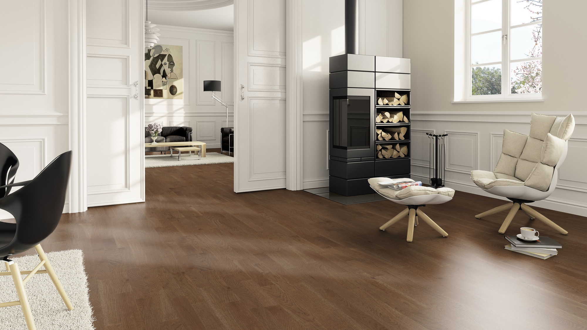 Milieubild Wohnzimmer im Landhaus-Stil mit Kamin - ter Hürne Parkett Tailored Collection Eiche Zweigelt Milieubild Wohnzimmer im Landhaus-Stil mit Kamin - ter Hürne 1101312509