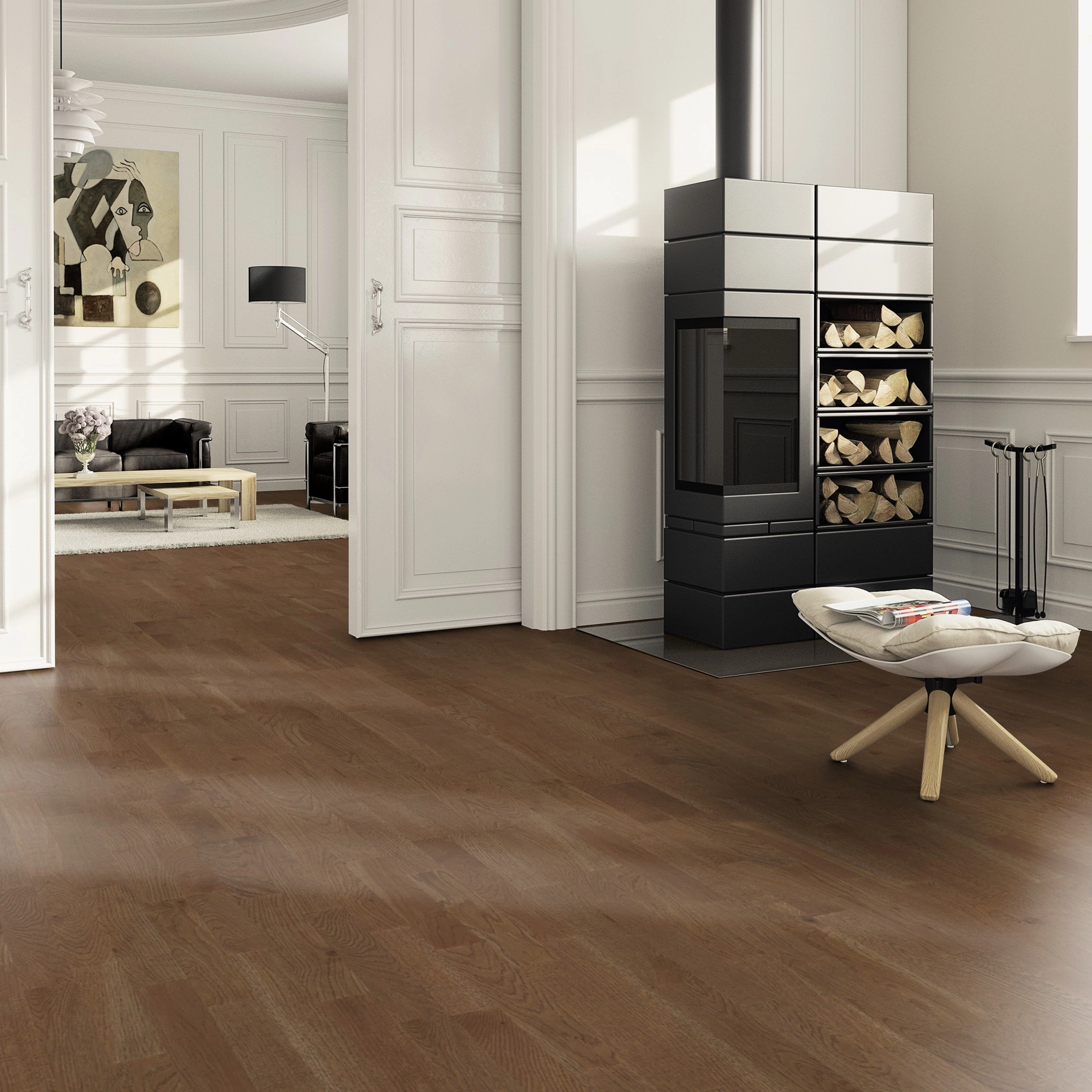 Milieubild Wohnzimmer im Landhaus-Stil mit Kamin - ter Hürne Parkett Tailored Collection Eiche Zweigelt Milieubild Wohnzimmer im Landhaus-Stil mit Kamin - ter Hürne 1101312509