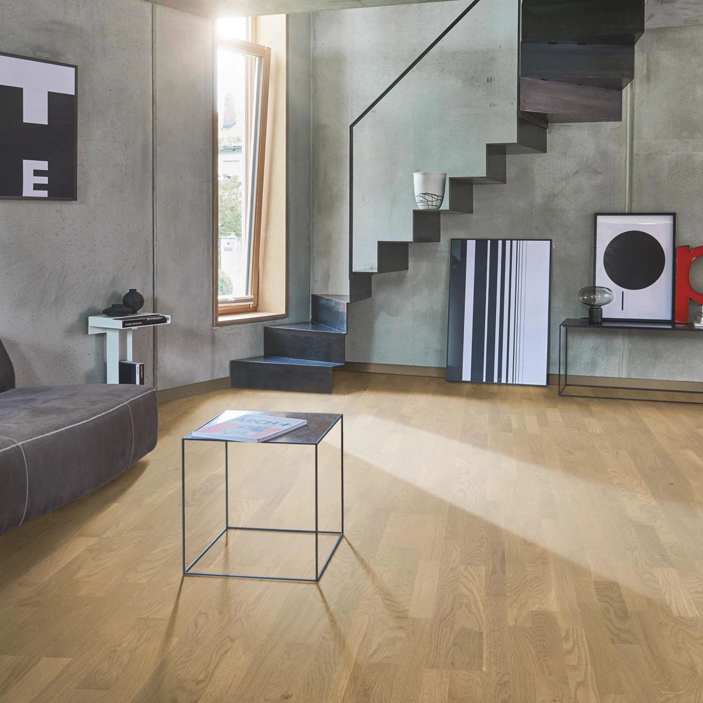 Milieubild Wohnzimmer im modernen Loft-Stil - Parador Parkett Classic 3025 Eiche Malbec leicht geweißt Milieubild Wohnzimmer im modernen Loft-Stil - Parador 1748909