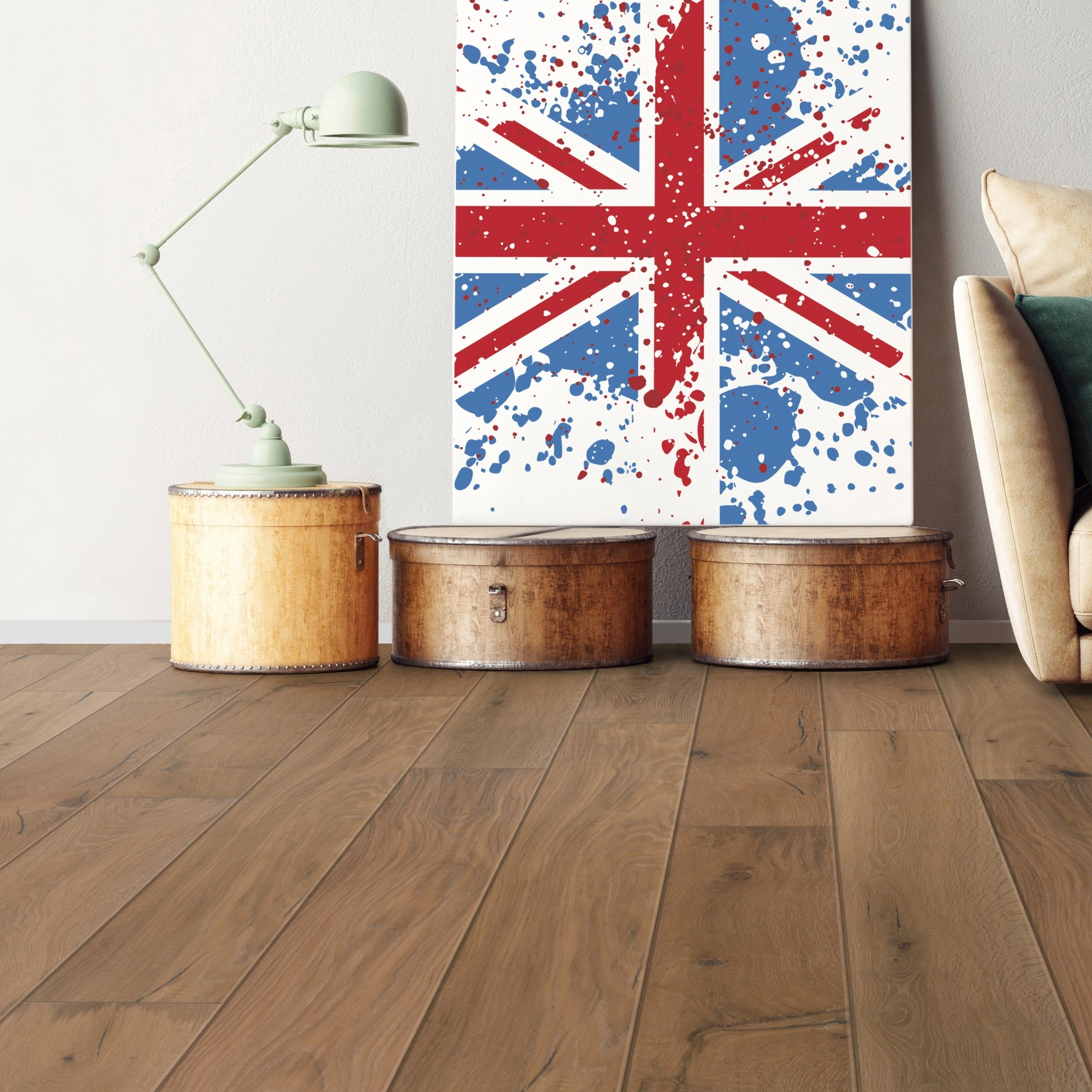 Milieubild Wohnzimmer mit Sofa - bodentiefe Perspektive - Bennett & Jones Parkett Britain's Finest Oak No.10 Armstrong Milieubild Wohnzimmer mit Sofa - bodentiefe Perspektive - Bennett & Jones 1148011909