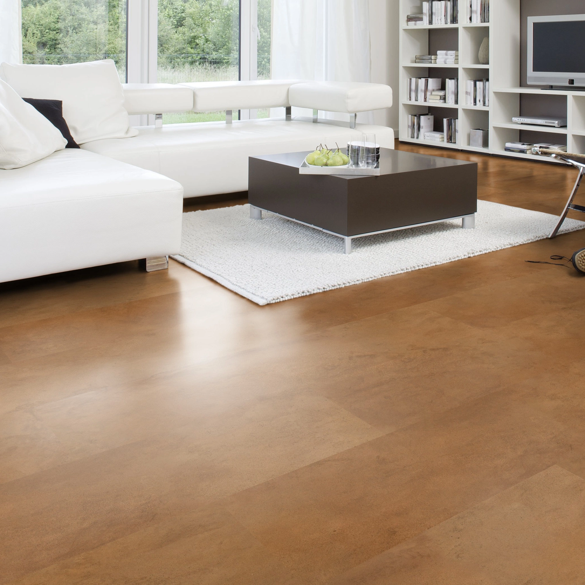 Milieubild Modernes Wohnzimmer mit Wohnlandschaft - Wicanders Wise HDF Klick-Designboden stone Natural Elegant Plaster Camel Milieubild Modernes Wohnzimmer mit Wohnlandschaft - Wicanders Wise 80003903