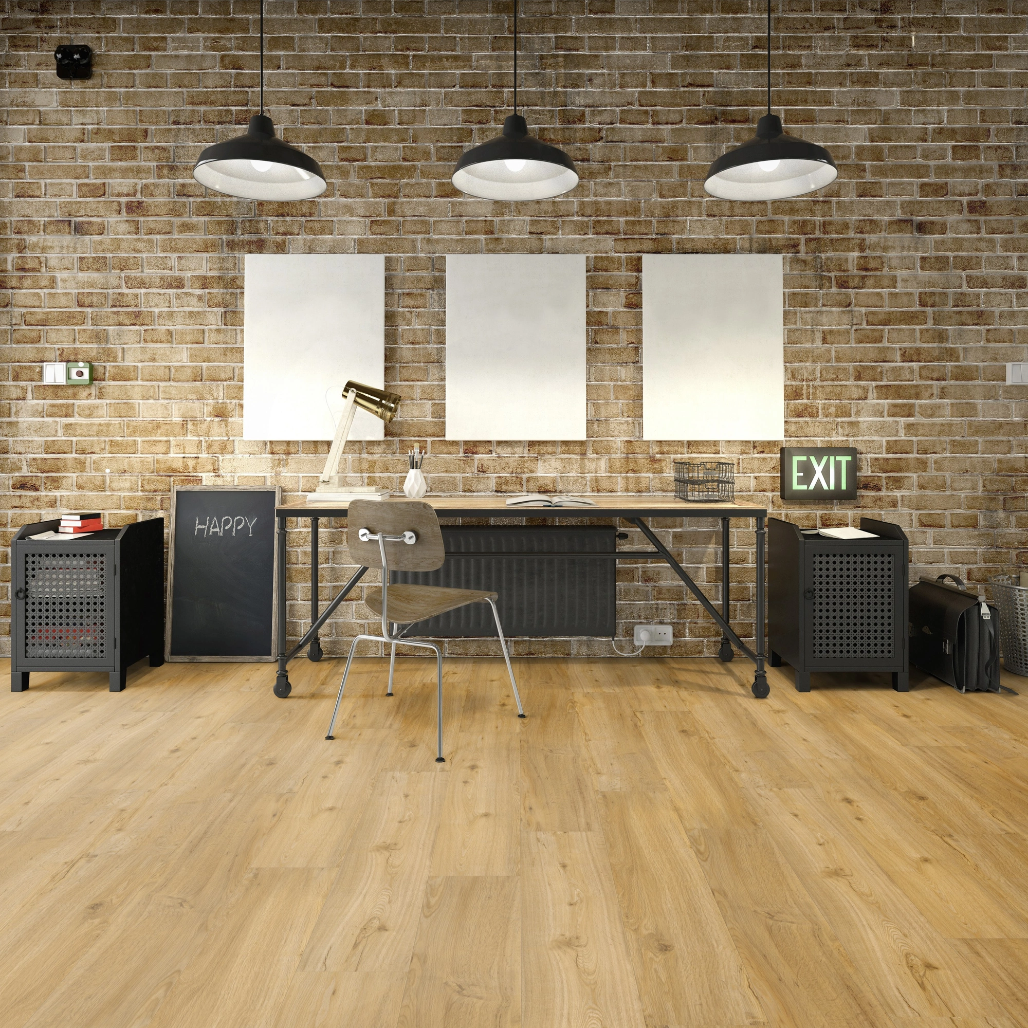 Milieubild Industrielles Wohnzimmer mit Arbeitsbereich - Friends by ter Hürne HDF Klick-Vinyl Eiche Conny Milieubild Industrielles Wohnzimmer mit Arbeitsbereich - Friends by ter Hürne 1188200003