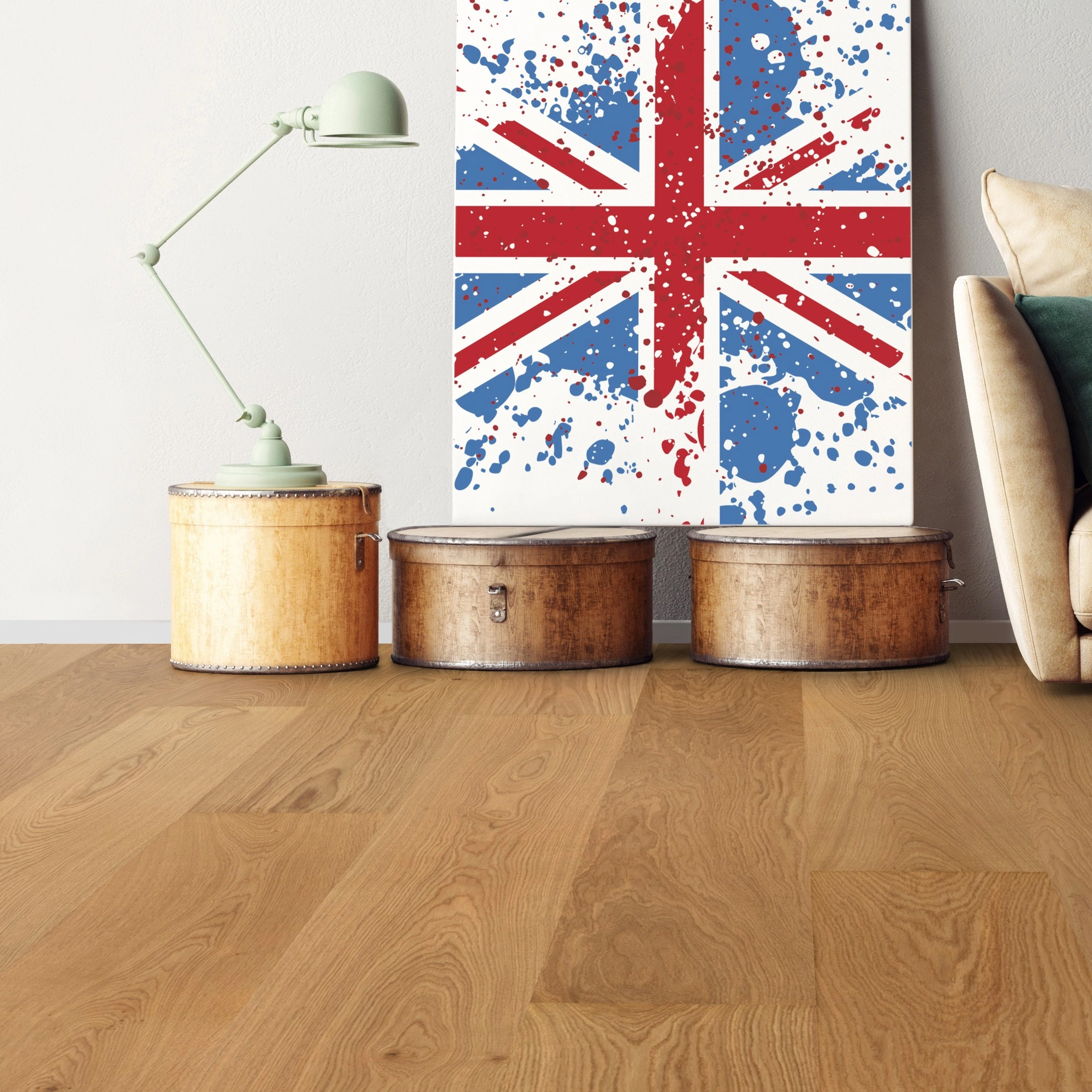 Milieubild Wohnzimmer mit Sofa - bodentiefe Perspektive - Bennett & Jones Parkett Grand Houses Oak No.14 Windsor Milieubild Wohnzimmer mit Sofa - bodentiefe Perspektive - Bennett & Jones 1148012291