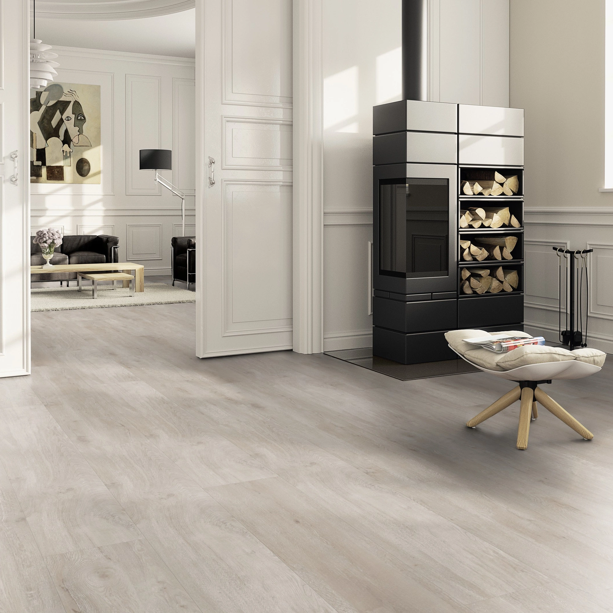 Milieubild Wohnzimmer im Landhaus-Stil mit Kamin - ter Hürne Klebe-Vinyl Pro Grand Choice Eiche Odessa Milieubild Wohnzimmer im Landhaus-Stil mit Kamin - ter Hürne 1101210413