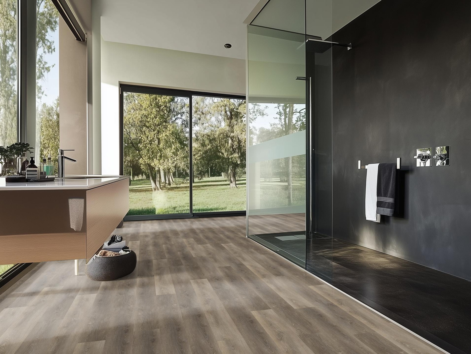 Milieubild Modernes Badezimmer mit bodentiefer Dusche - nexflor NXF-60030-010