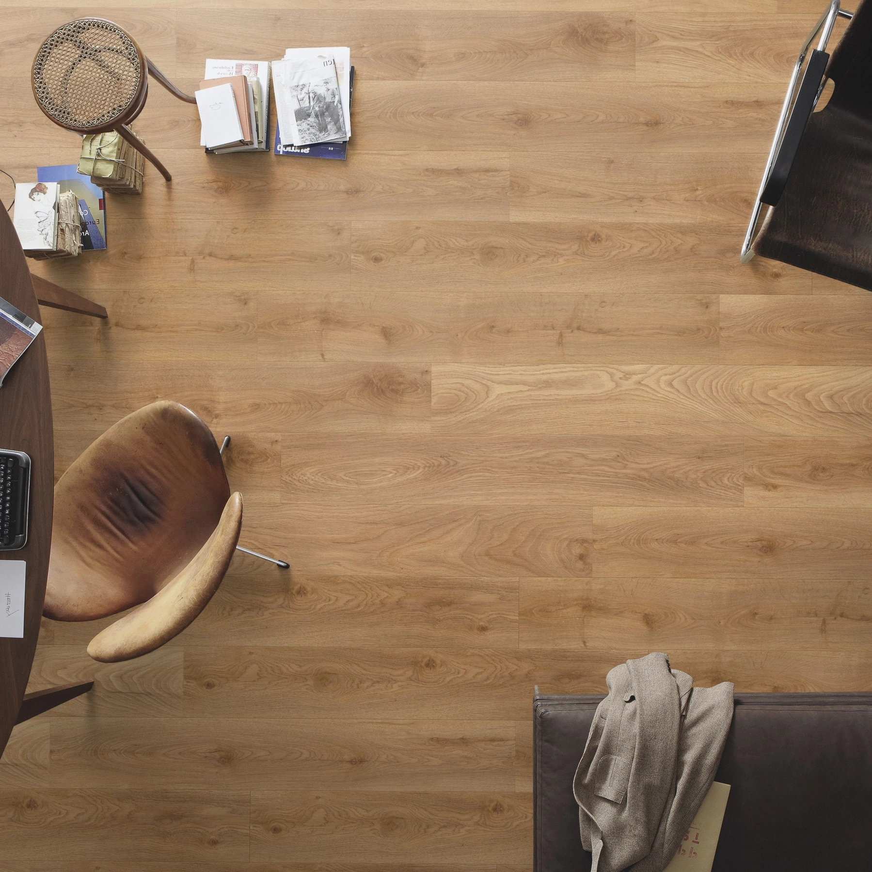Milieubild Büro mit ovalem Tisch - Draufsicht - Meister Laminat LD 150 Eiche Woodend Milieubild Büro mit ovalem Tisch - Draufsicht - Meister 600017-1288198-07014