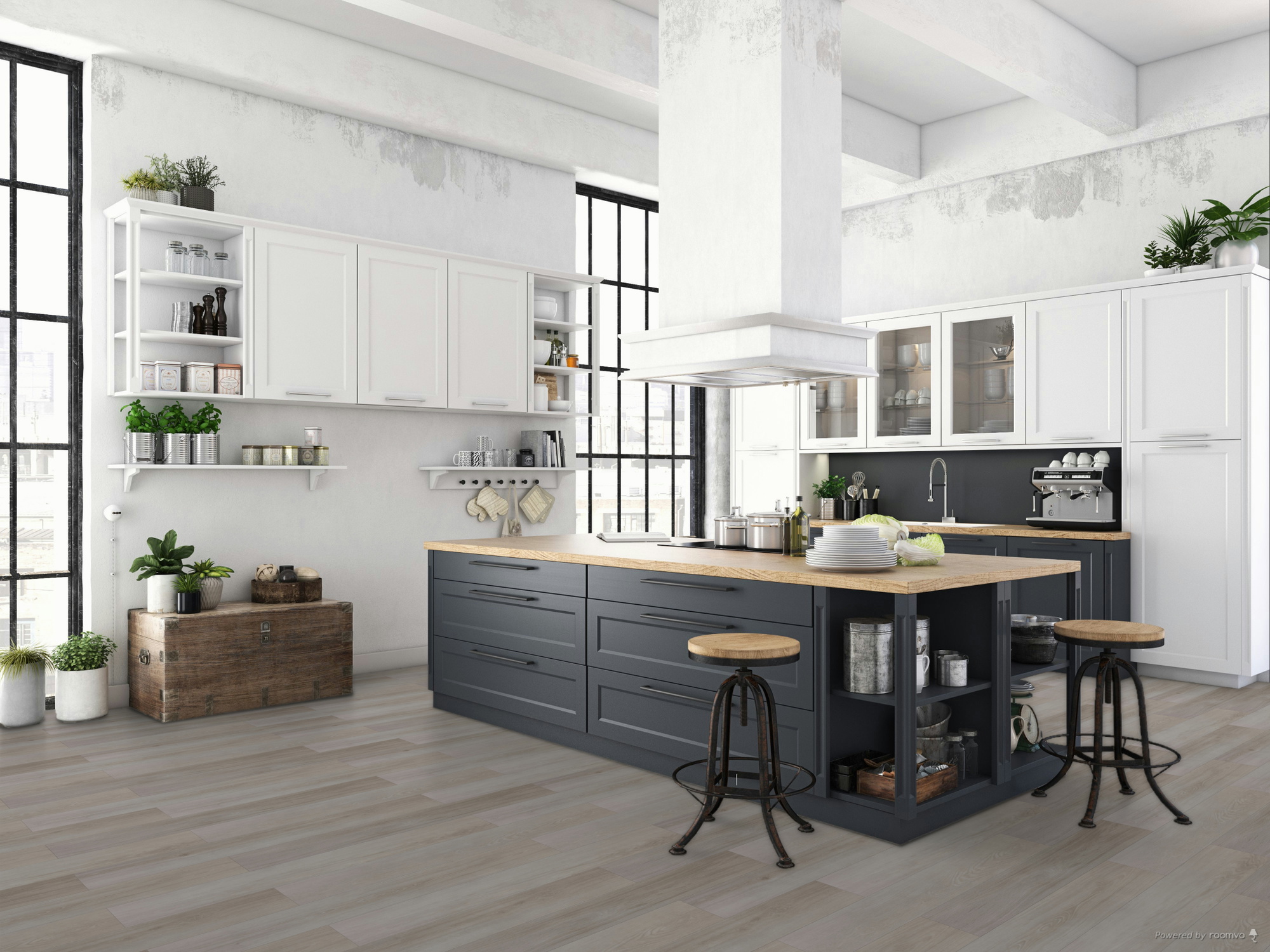 Milieubild Küche mit Küchenblock im englischen Stil - BerryAlloc Klebe-Vinyl Zenn Gluedown 55 Oslo Milieubild Küche mit Küchenblock im englischen Stil - BerryAlloc 60002253