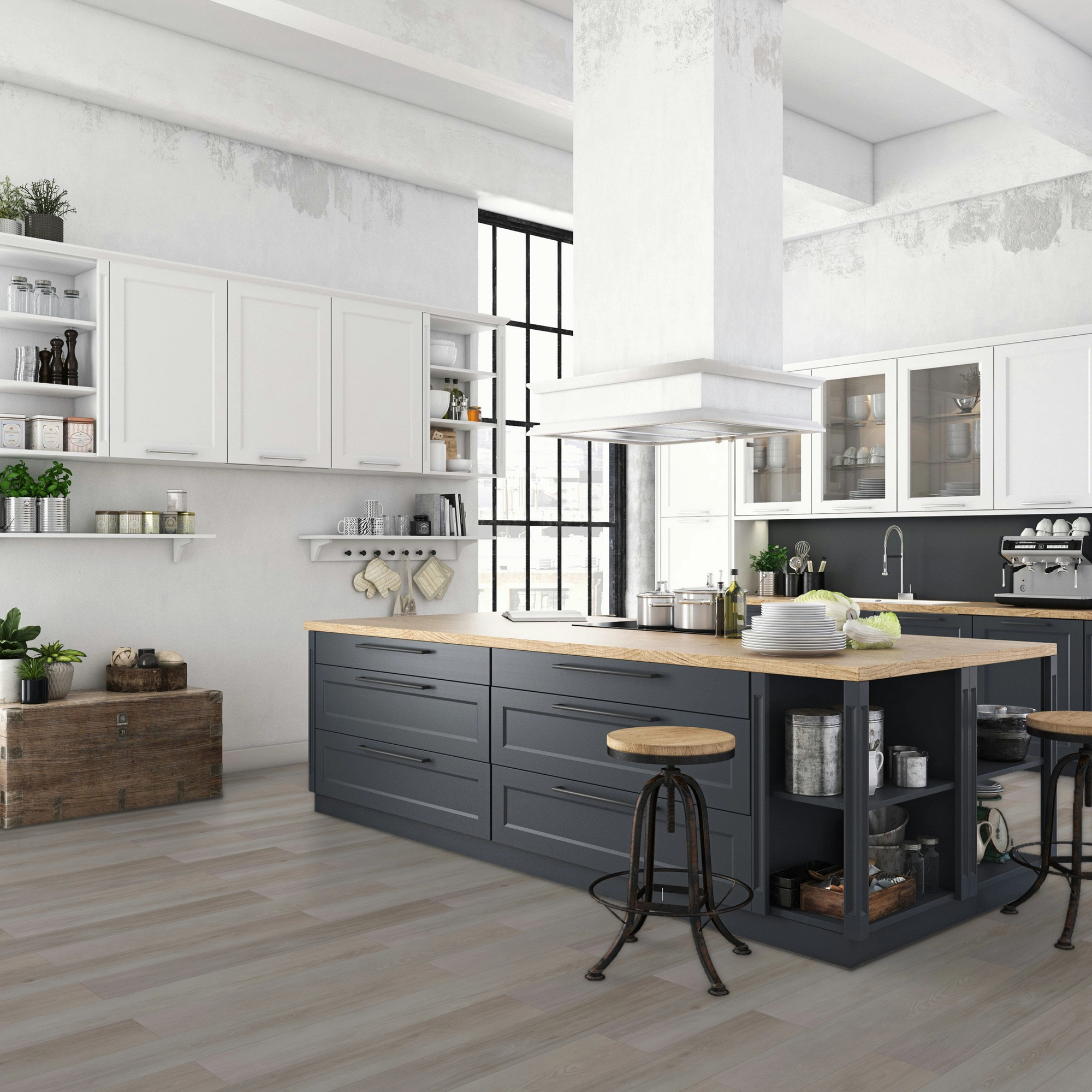 Milieubild Küche mit Küchenblock im englischen Stil - BerryAlloc Klebe-Vinyl Zenn Gluedown 55 Oslo Milieubild Küche mit Küchenblock im englischen Stil - BerryAlloc 60002253