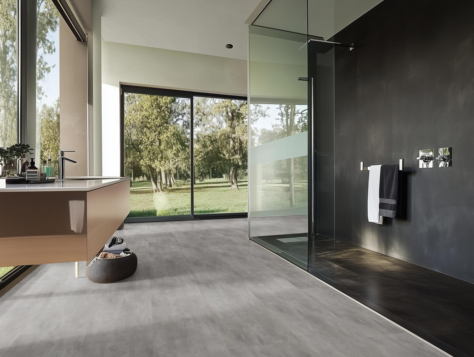 Milieubild Modernes Badezimmer mit bodentiefer Dusche - nexflor NXF-51030-001